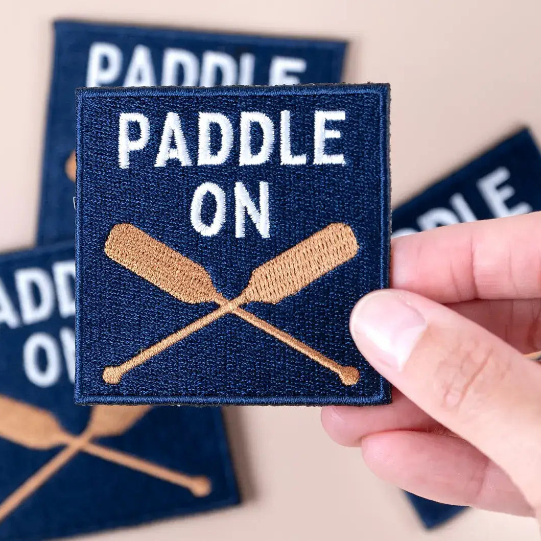 Paddle On Embroidered Iron-On Patch Lake Canoe Outdoor Bag