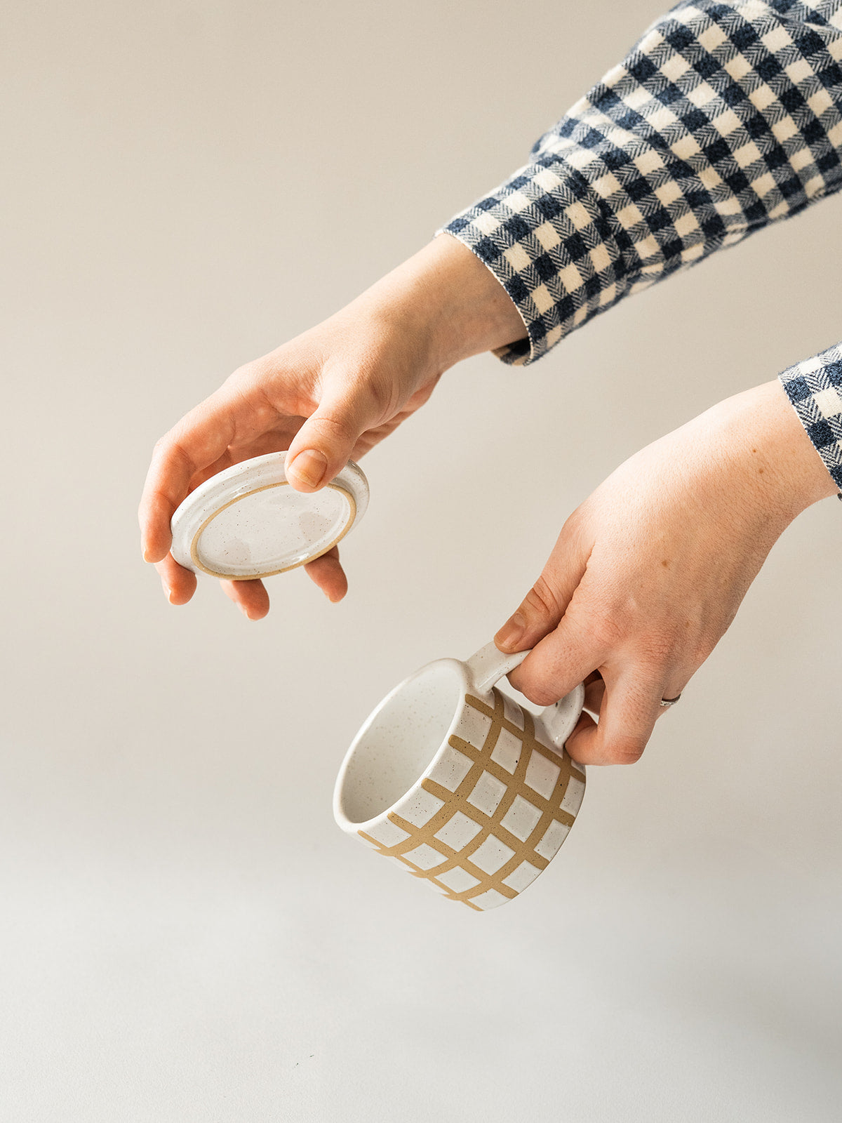 Speckle Grid Mug with Lid - Set of 2