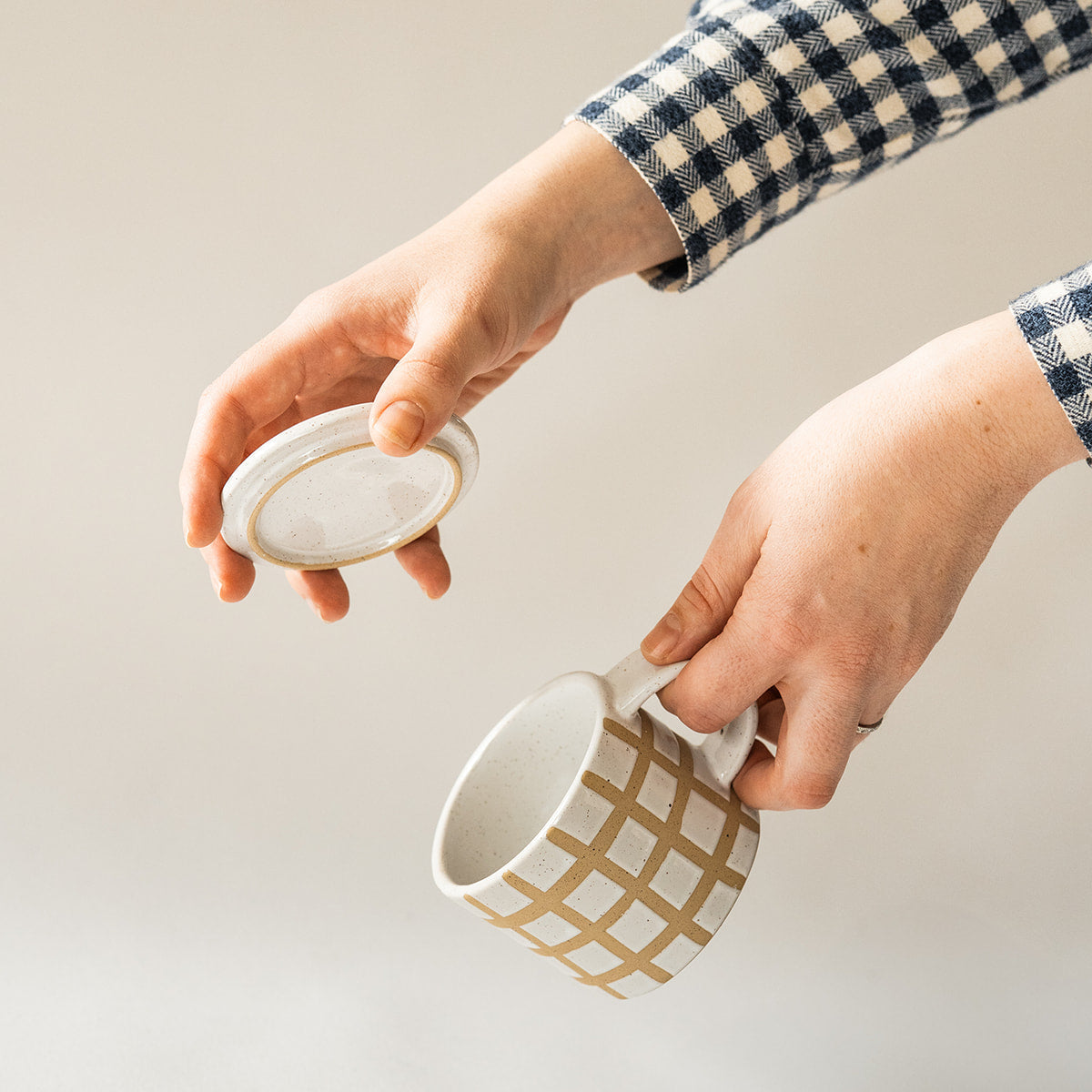 Speckle Grid Mug with Lid - Set of 2
