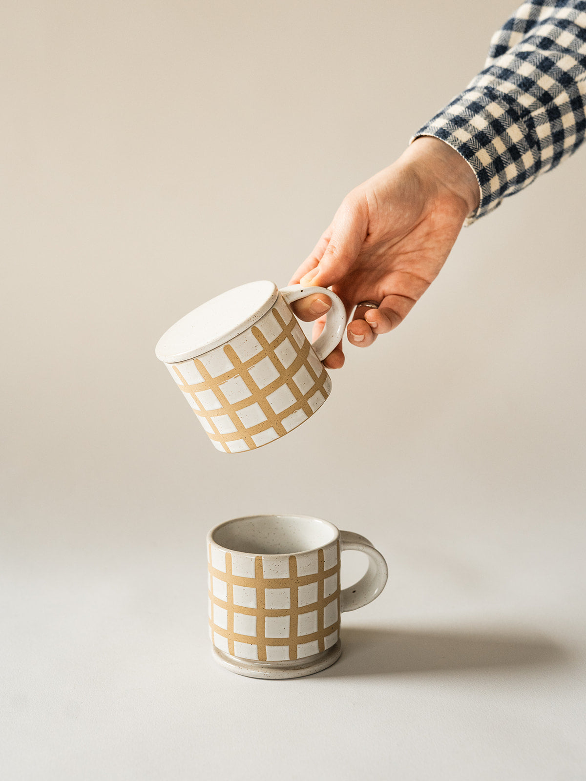 Speckle Grid Mug with Lid - Set of 2