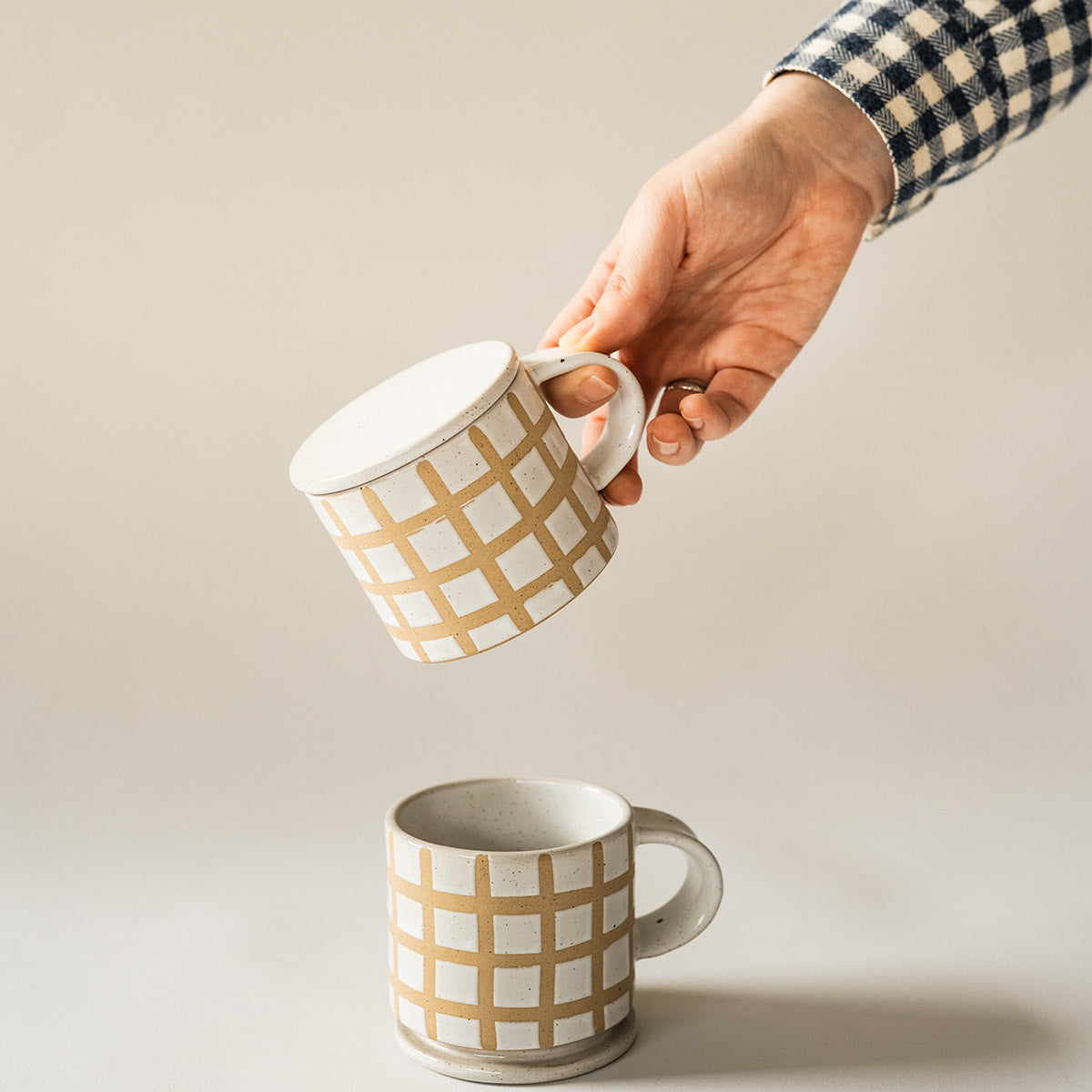 Speckle Grid Mug with Lid - Set of 2