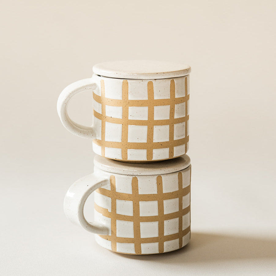 Speckle Grid Mug with Lid - Set of 2