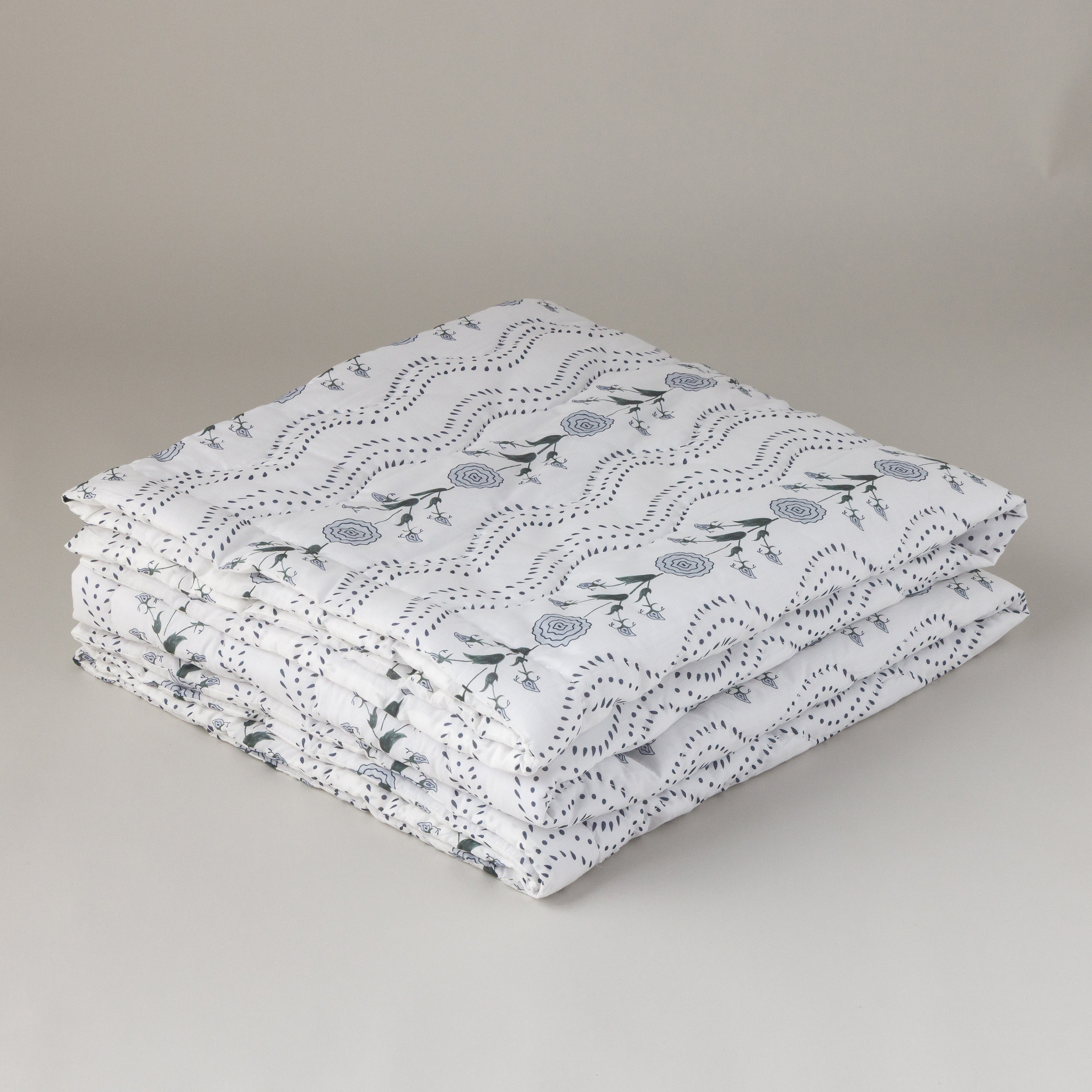 Floral Thistle Stripe Reversible Cotton Quilt
