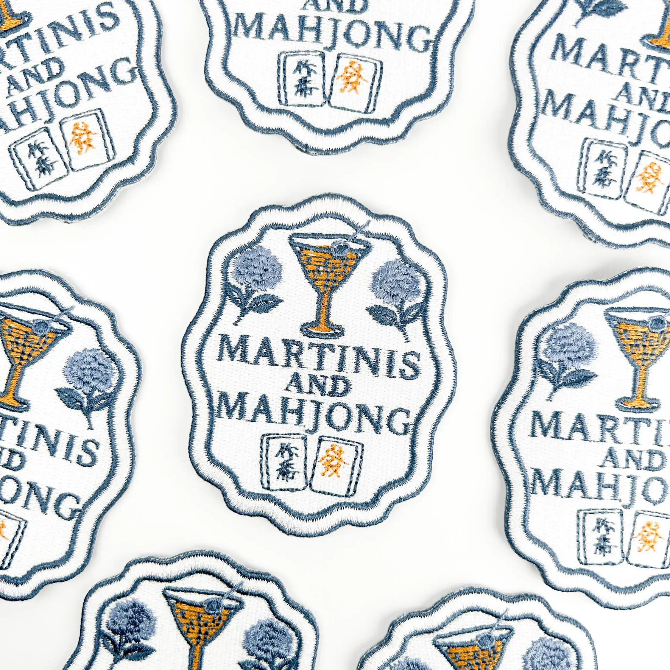 Martinis and Mahjong Patch Embroidered Iron-On Game Night