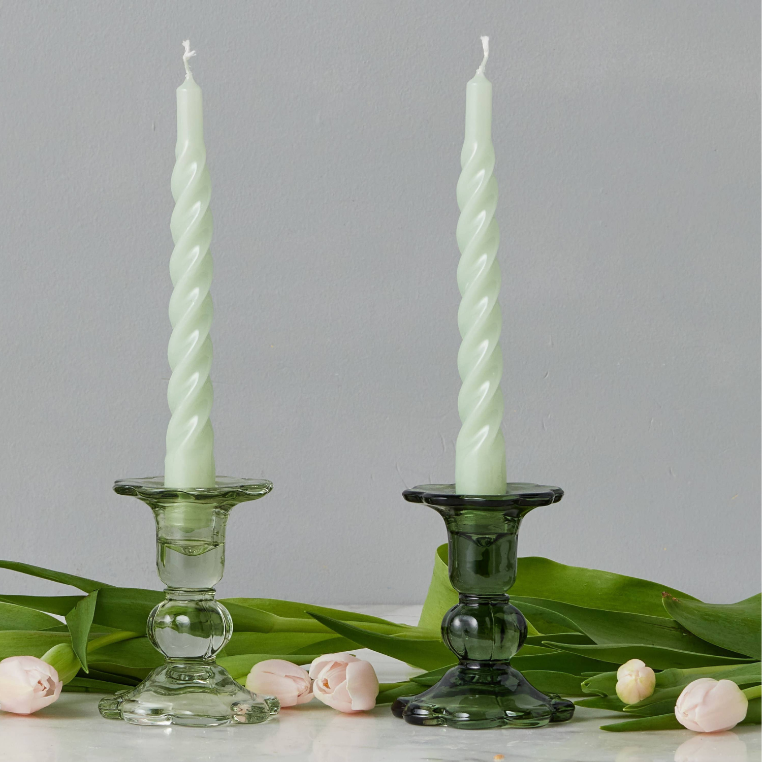 Glass Scalloped Candlesticks