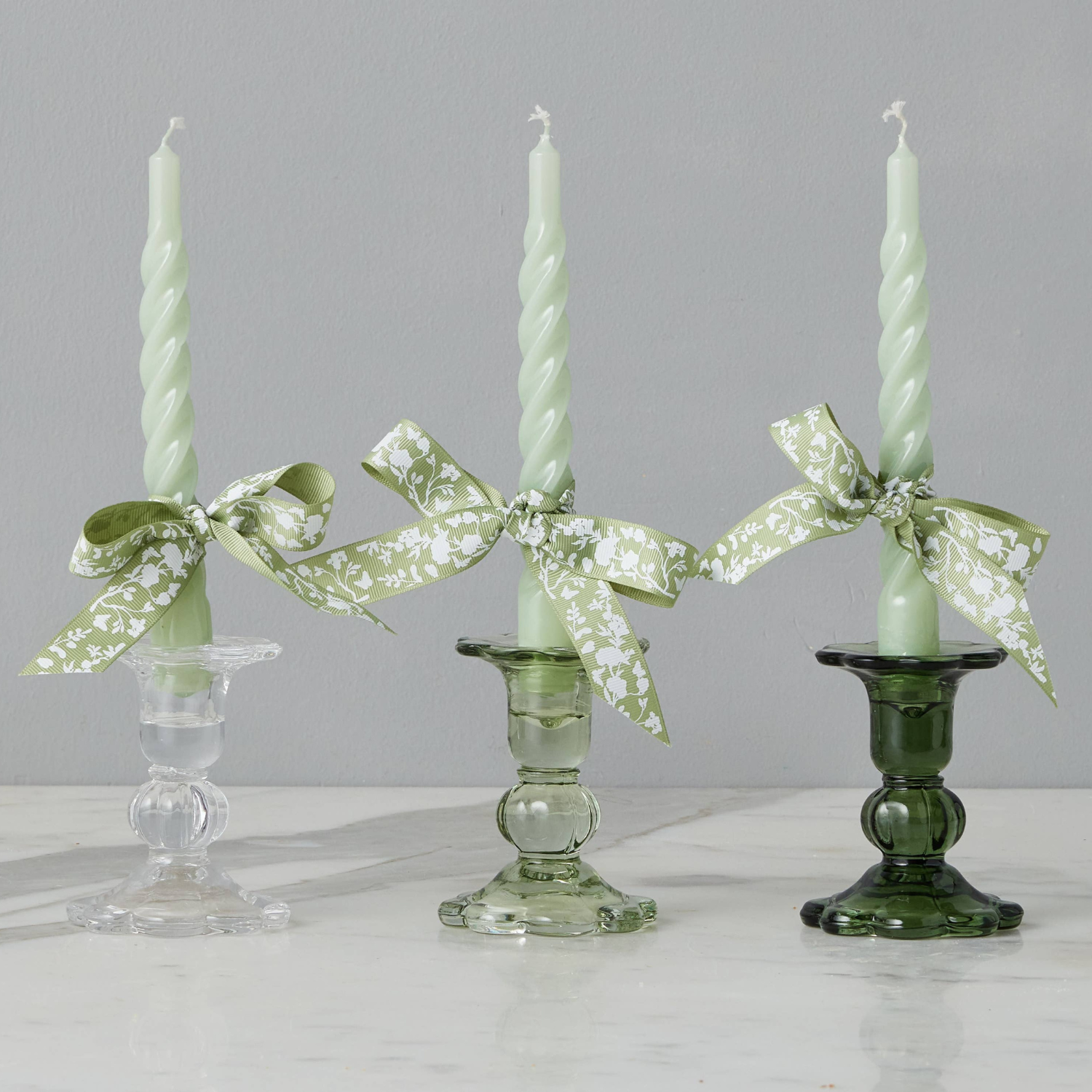 Glass Scalloped Candlesticks