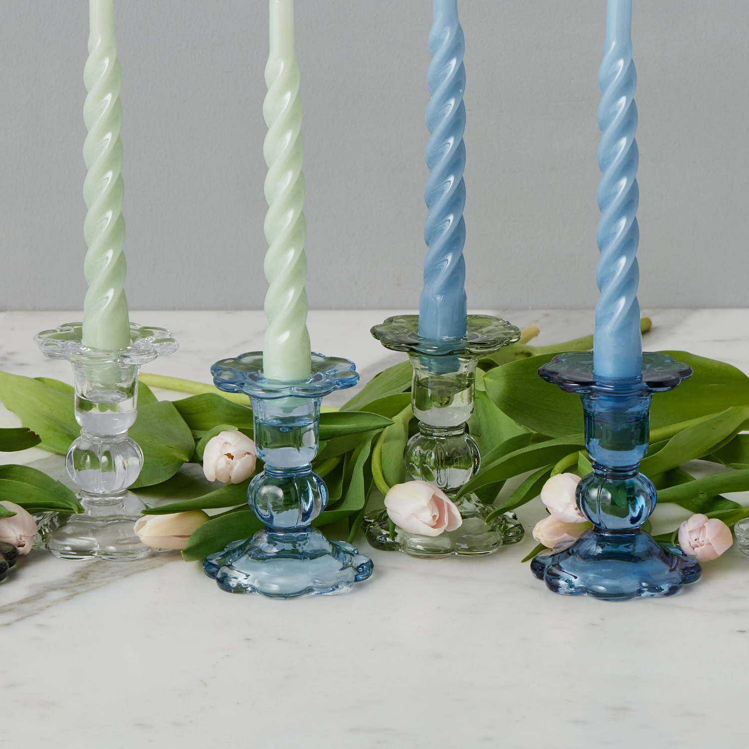 Glass Scalloped Candlesticks