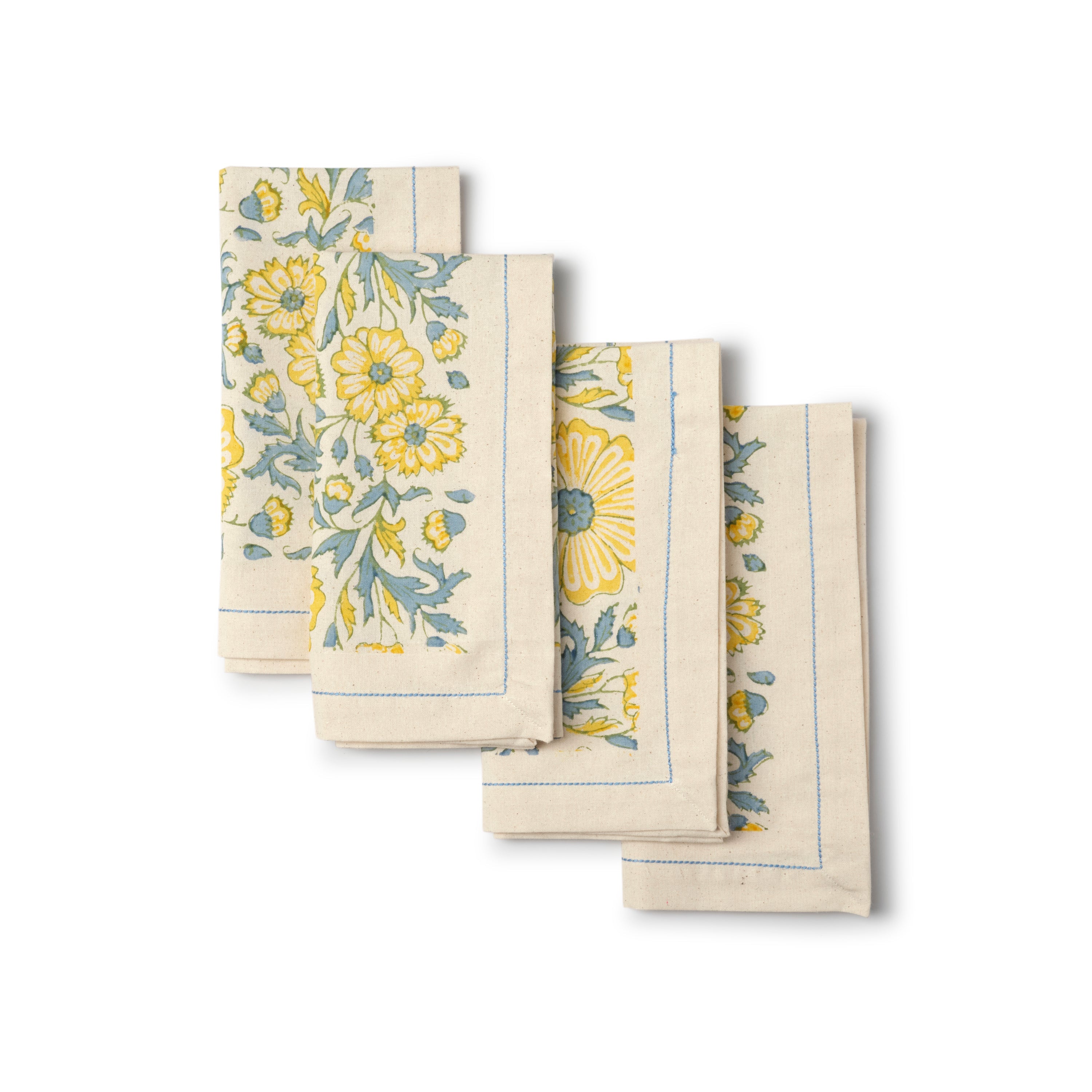 Hand Block Printed Cotton Napkins, Set of 4 | 18" × 18" | Fair Trade | Bloom