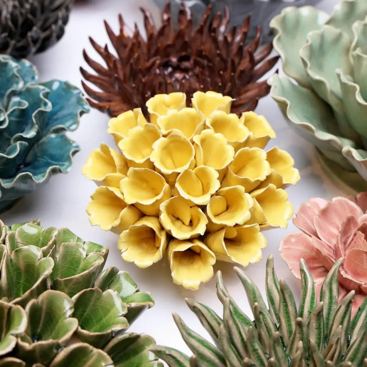 Ceramic Flower Wall Art Polyp Yellow Medium 5