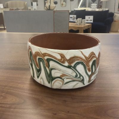 Ceramic Marble Bowl - Green & White