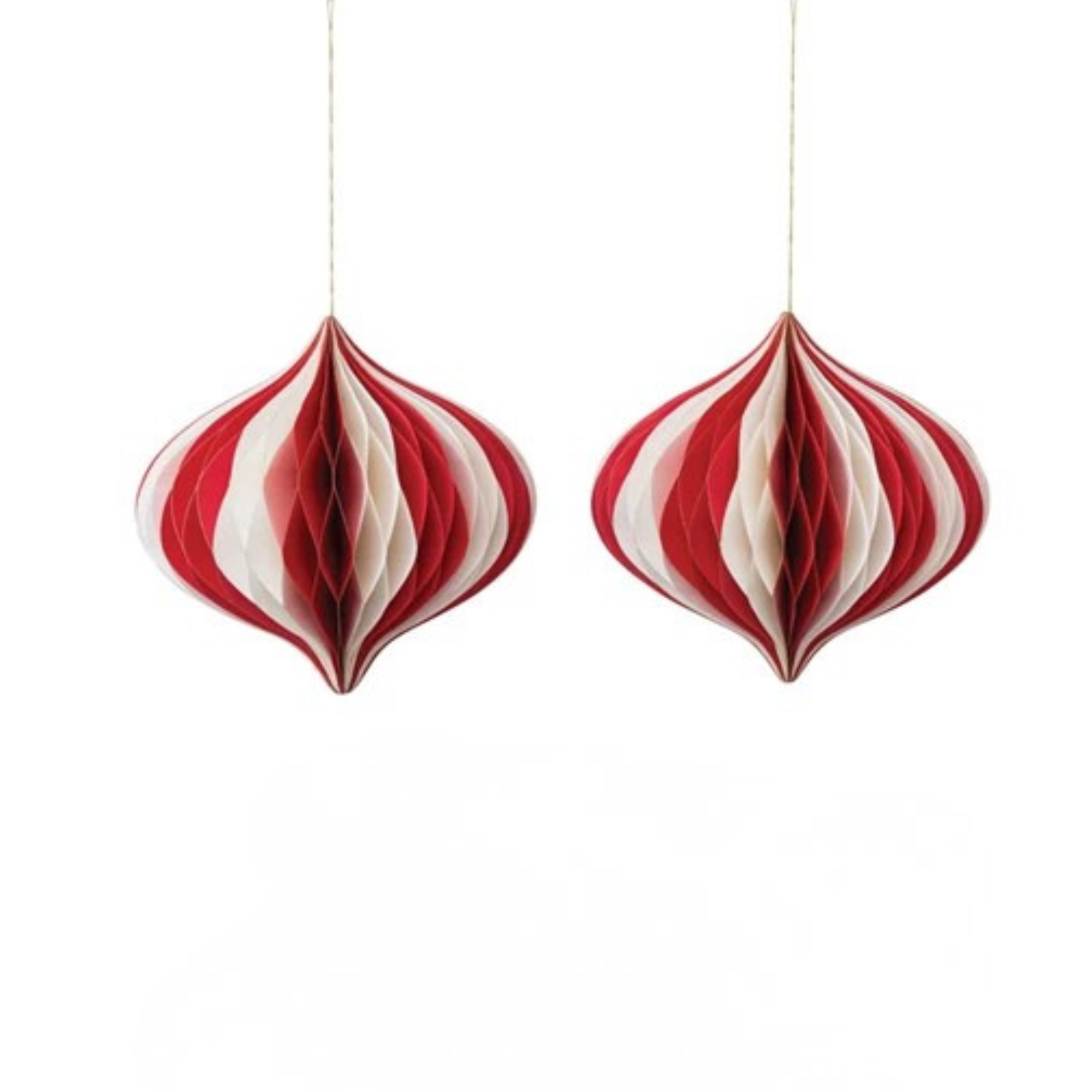 Paper Folding Honeycomb Ornament w/ Gold Glitter Edge, 2 Styles - Cream & Red
