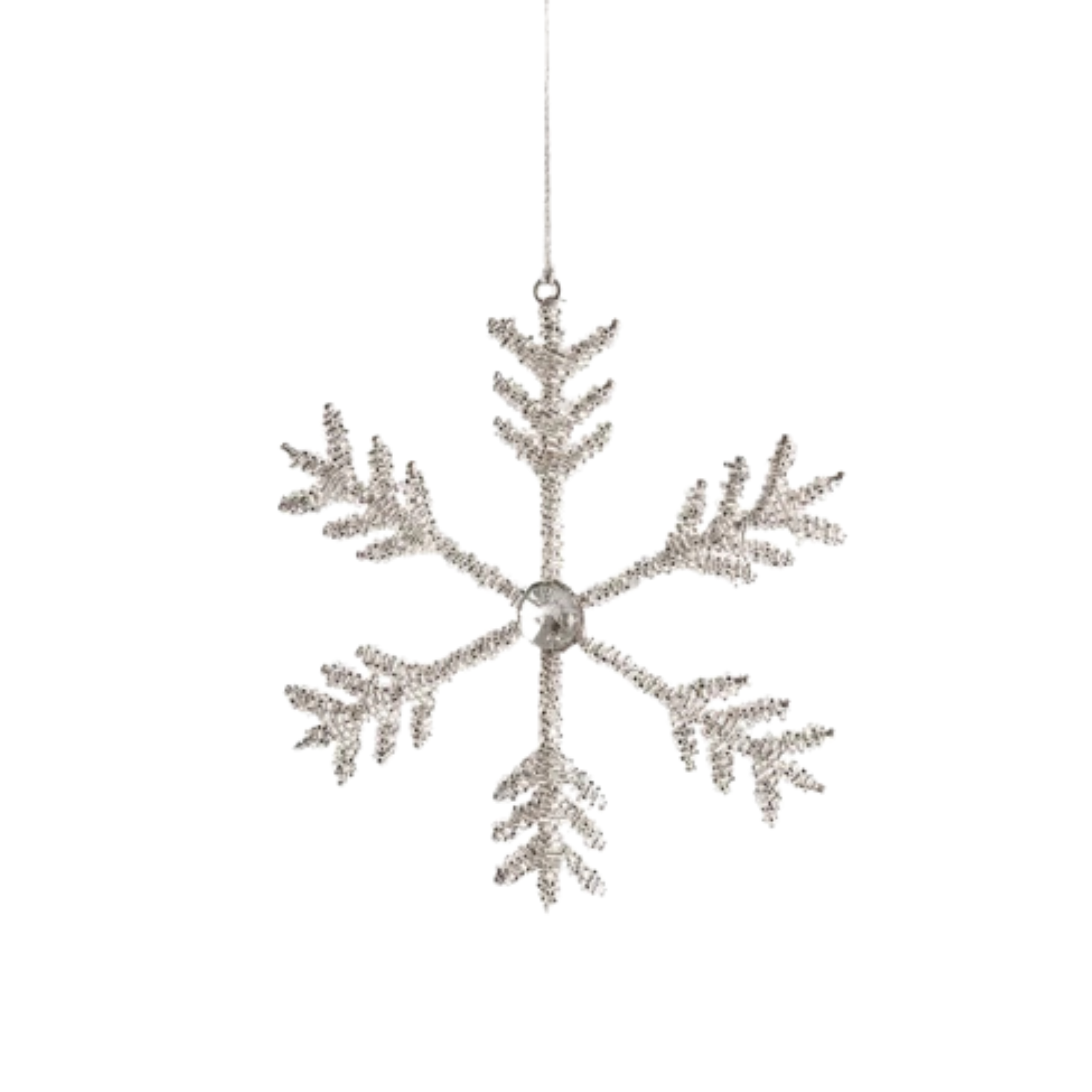 Metal & Glass Bead Snowflake Ornament, Silver Finish