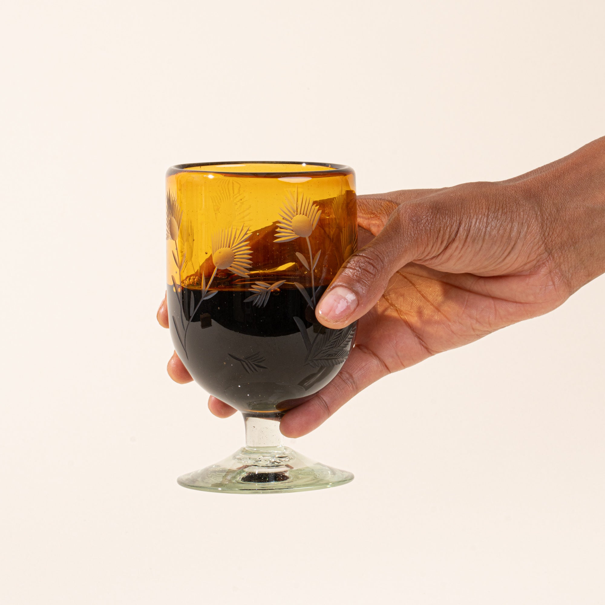Etched Thistle Recycled Wine Glass