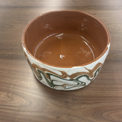 Ceramic Marble Bowl - Green & White