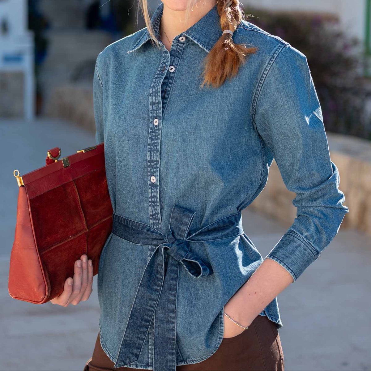 Margo Tie Button Up-Womens