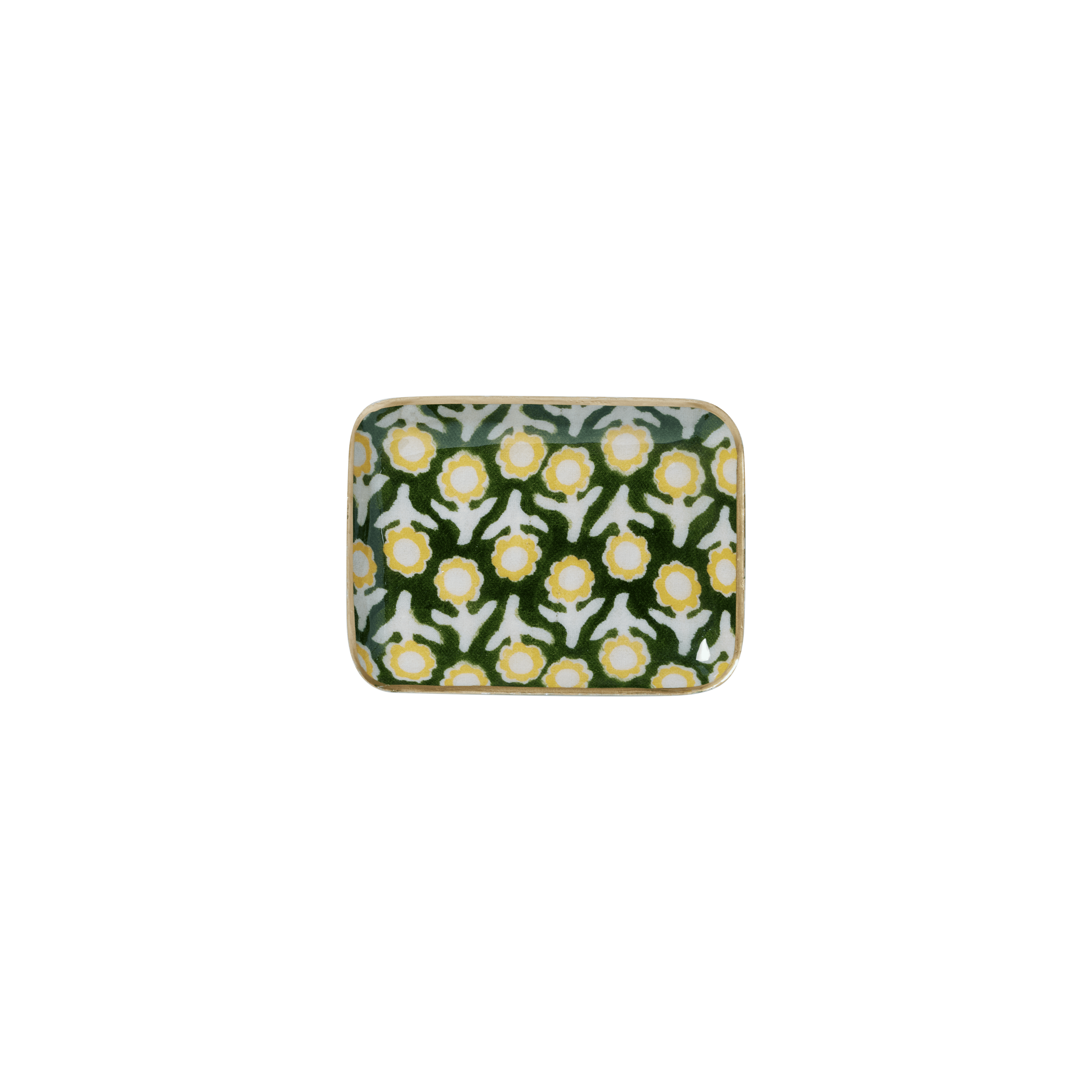 Bohemian Chic Tray with Enamelled Metal Flowers Isha Green