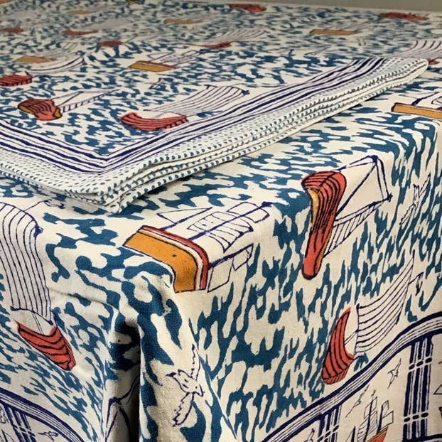 Napkins Harbor Boat Blue