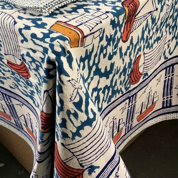 Tablecloth 60X60 Harbor Boat Blue
