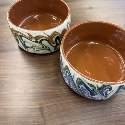 Ceramic Marble Bowl - Green & White