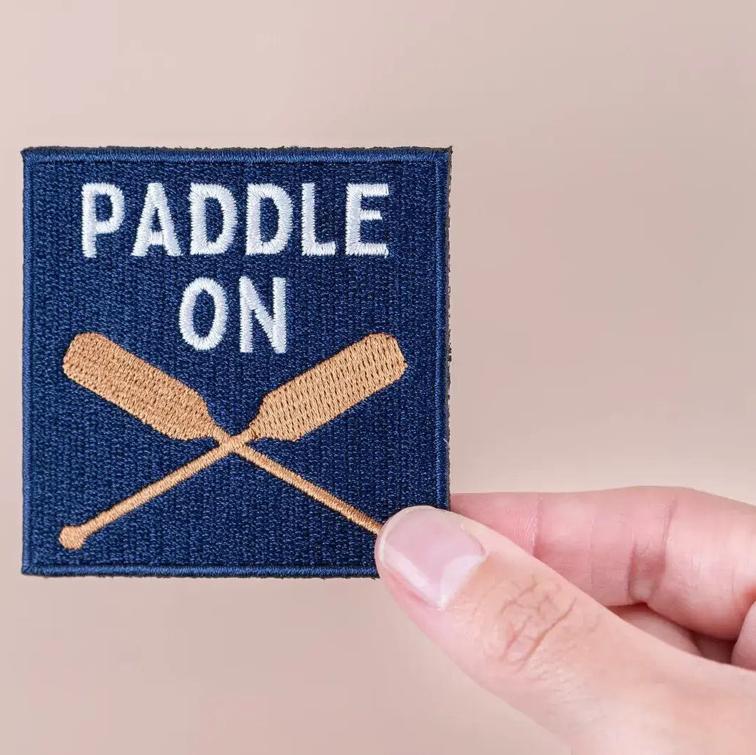 Paddle On Embroidered Iron-On Patch Lake Canoe Outdoor Bag