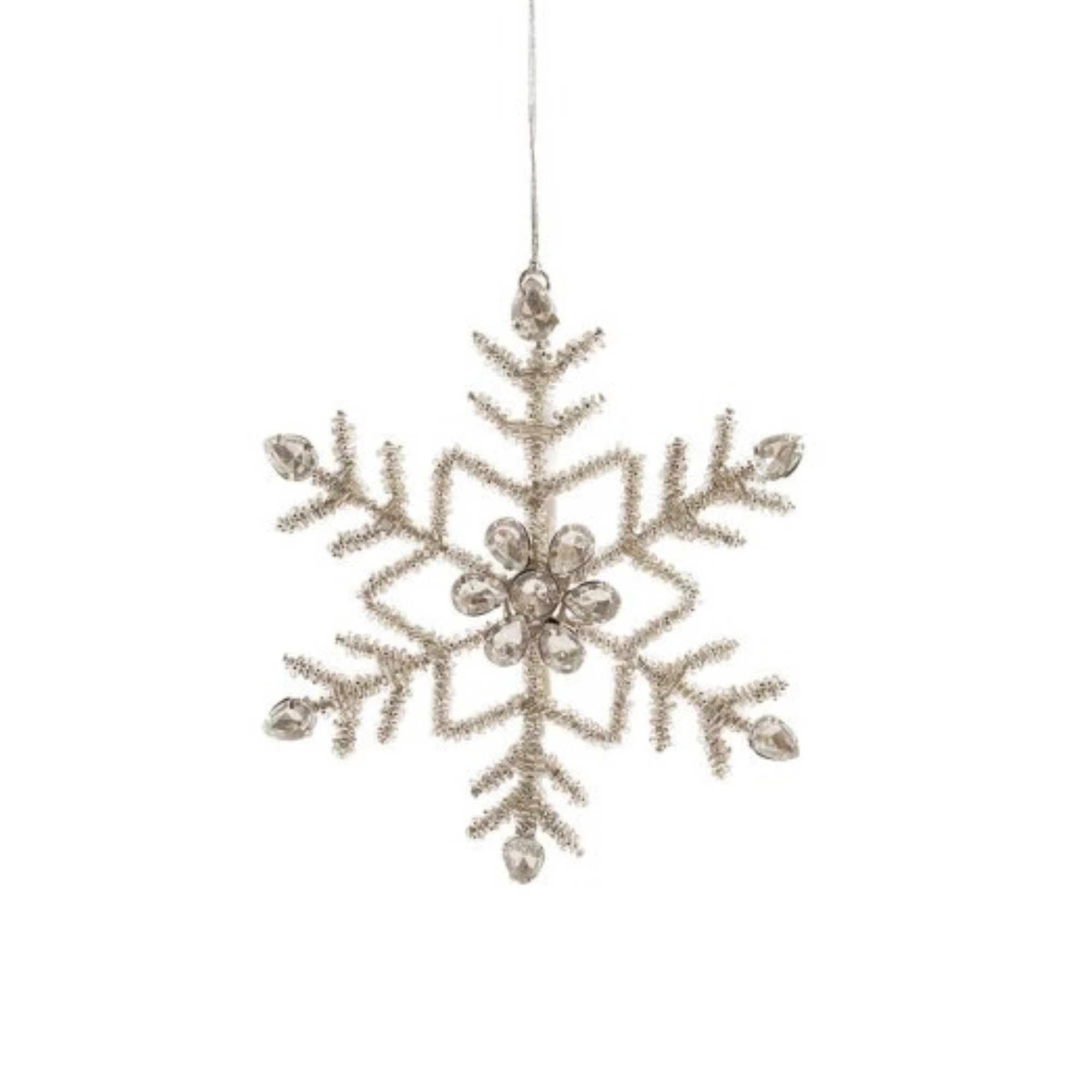 Metal & Glass Bead Snowflake Ornament, Silver Finish