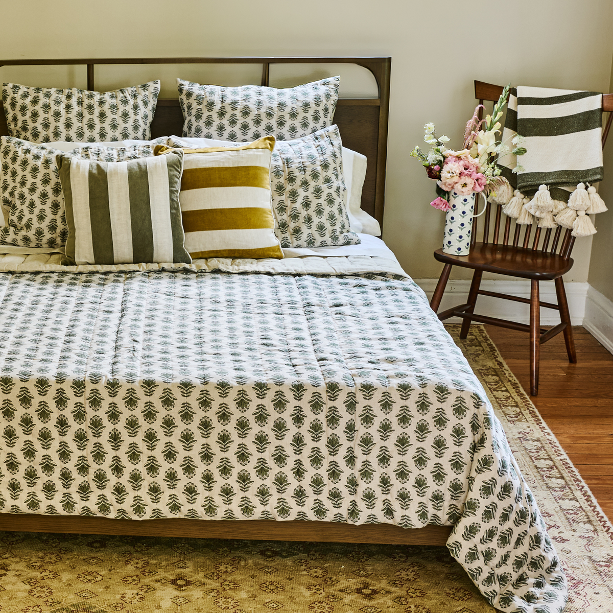 Blossom Block Print Euro Shams - Set of 2