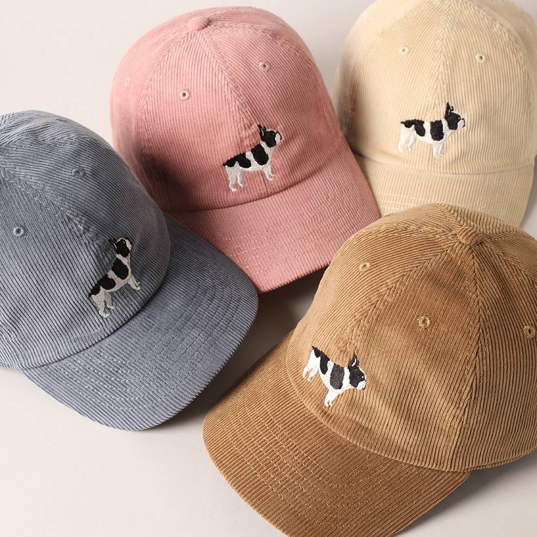 French Bulldog Embroidered Corduroy Baseball Cap