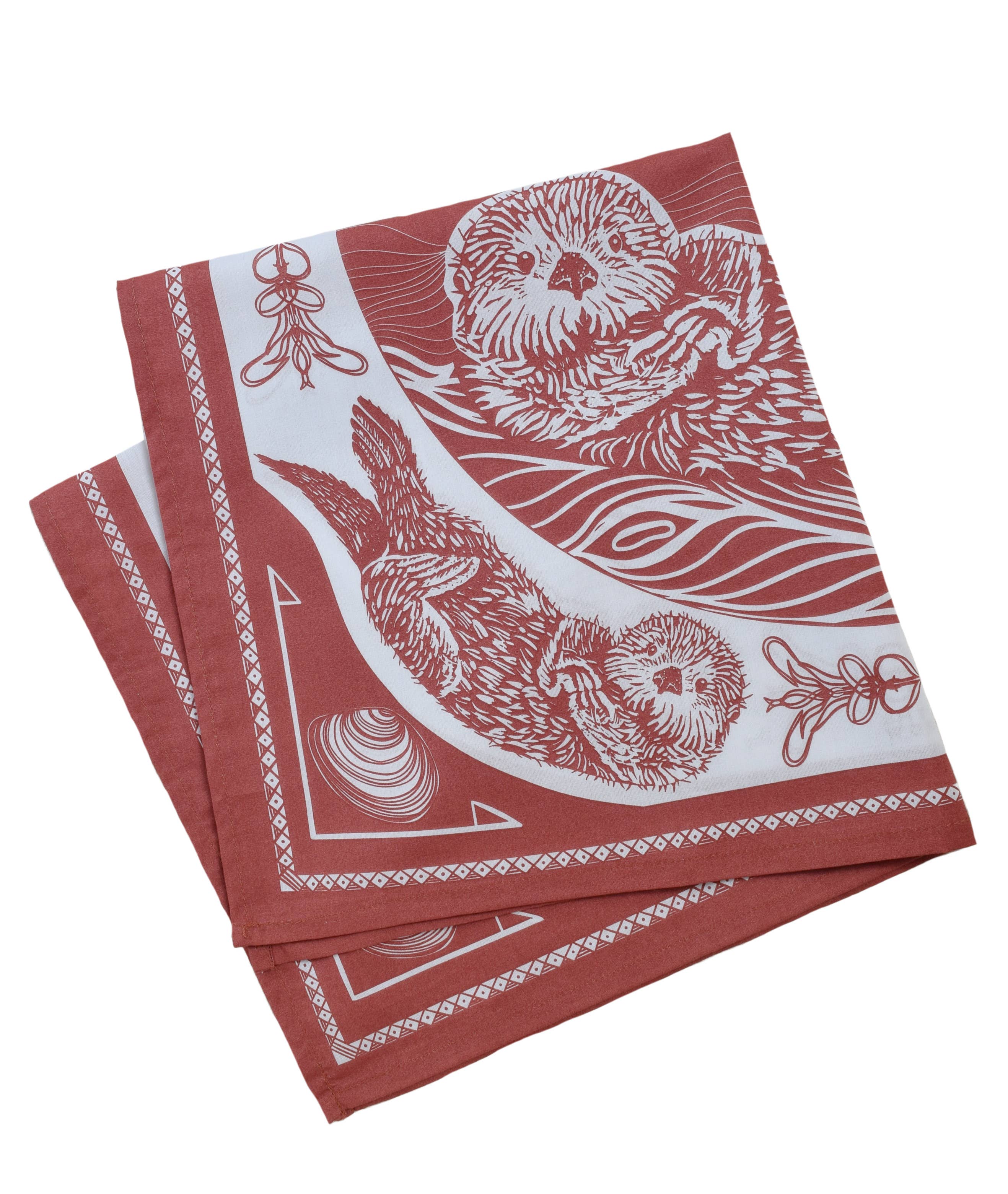 Otter Bandana - 100% Cotton - Cute Animal Hanky - Brick Red