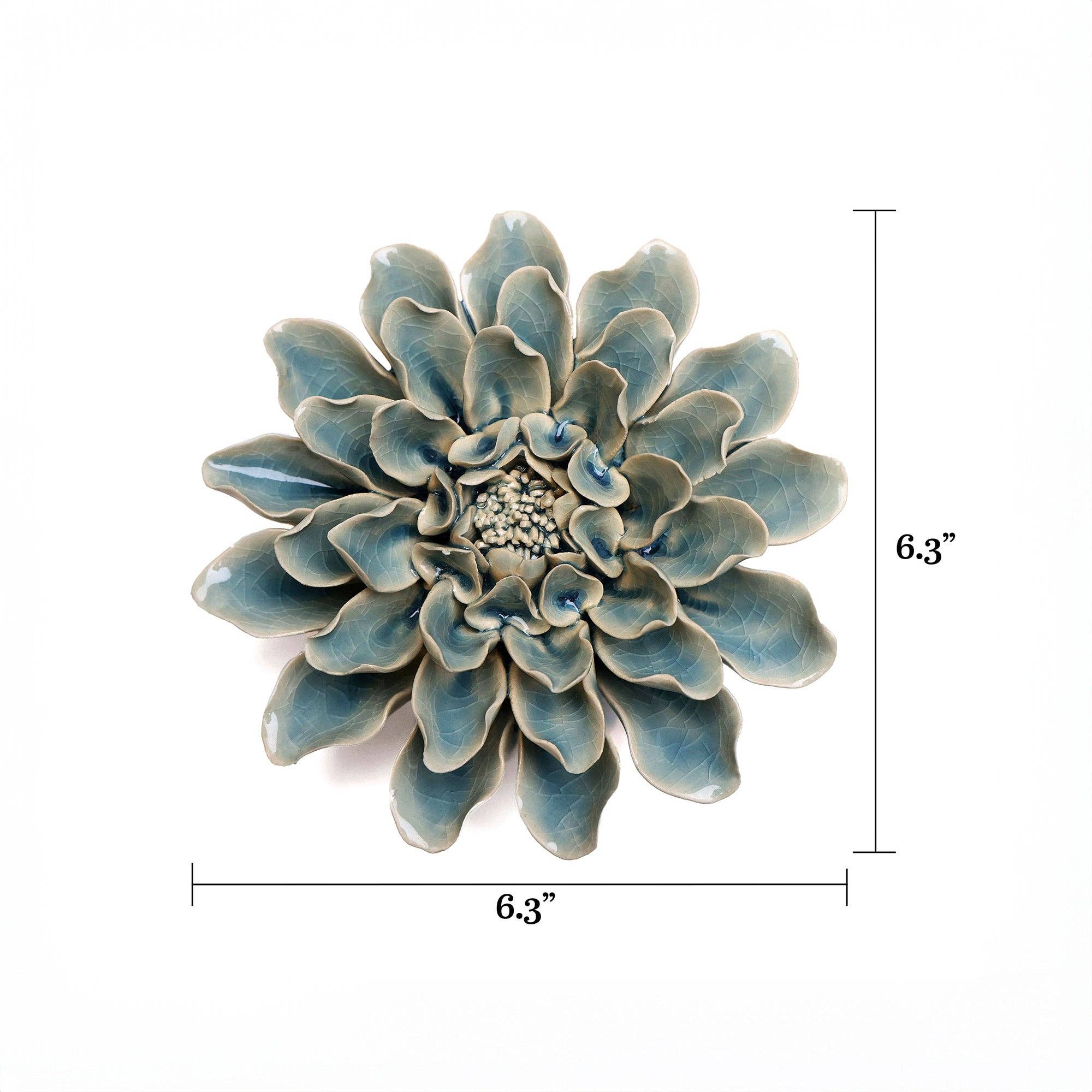 English Garden Ceramic Flower Wall Art Teal Dinner Plate Dahlia