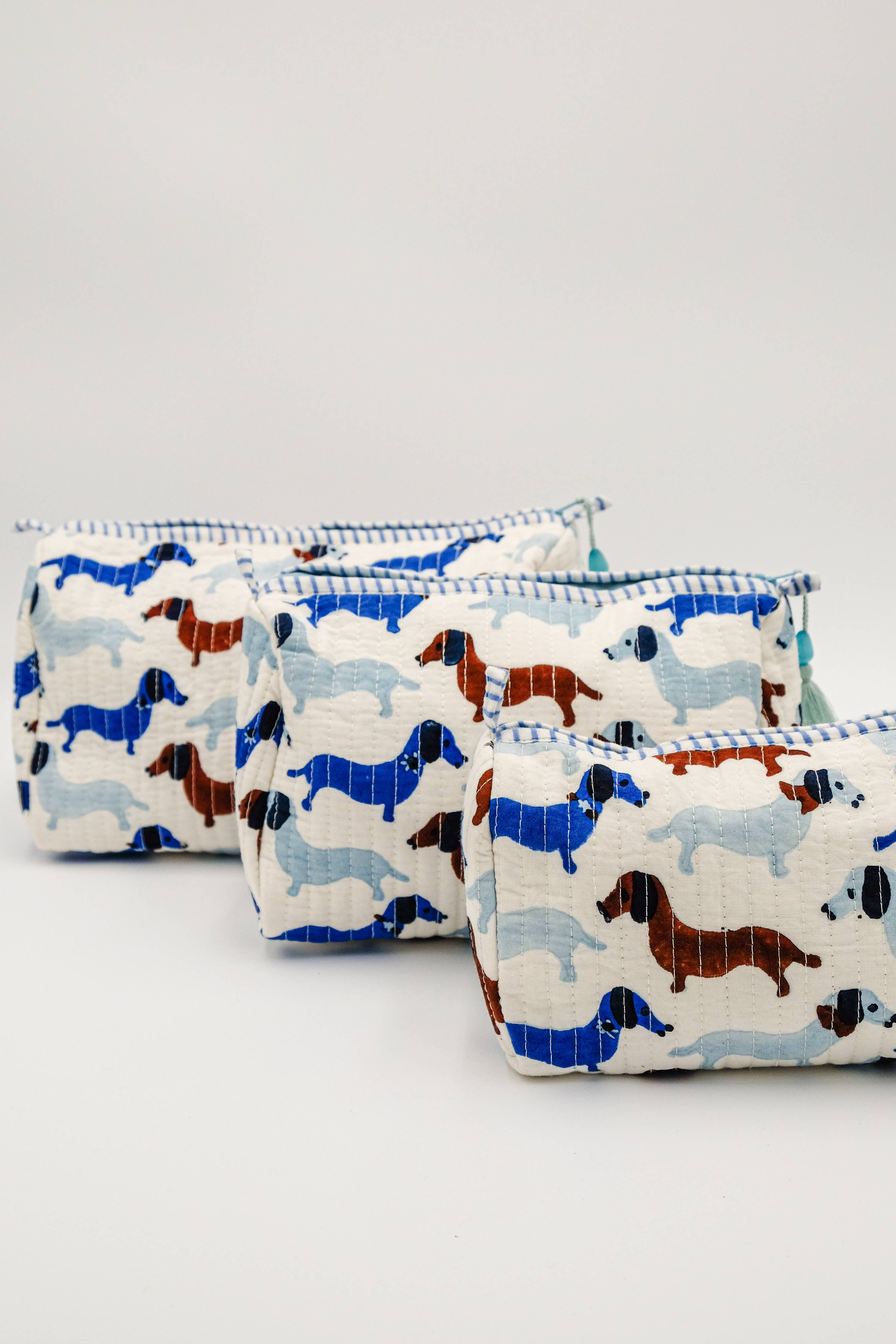Dachshund Blockprint Toiletry Makeup Bag