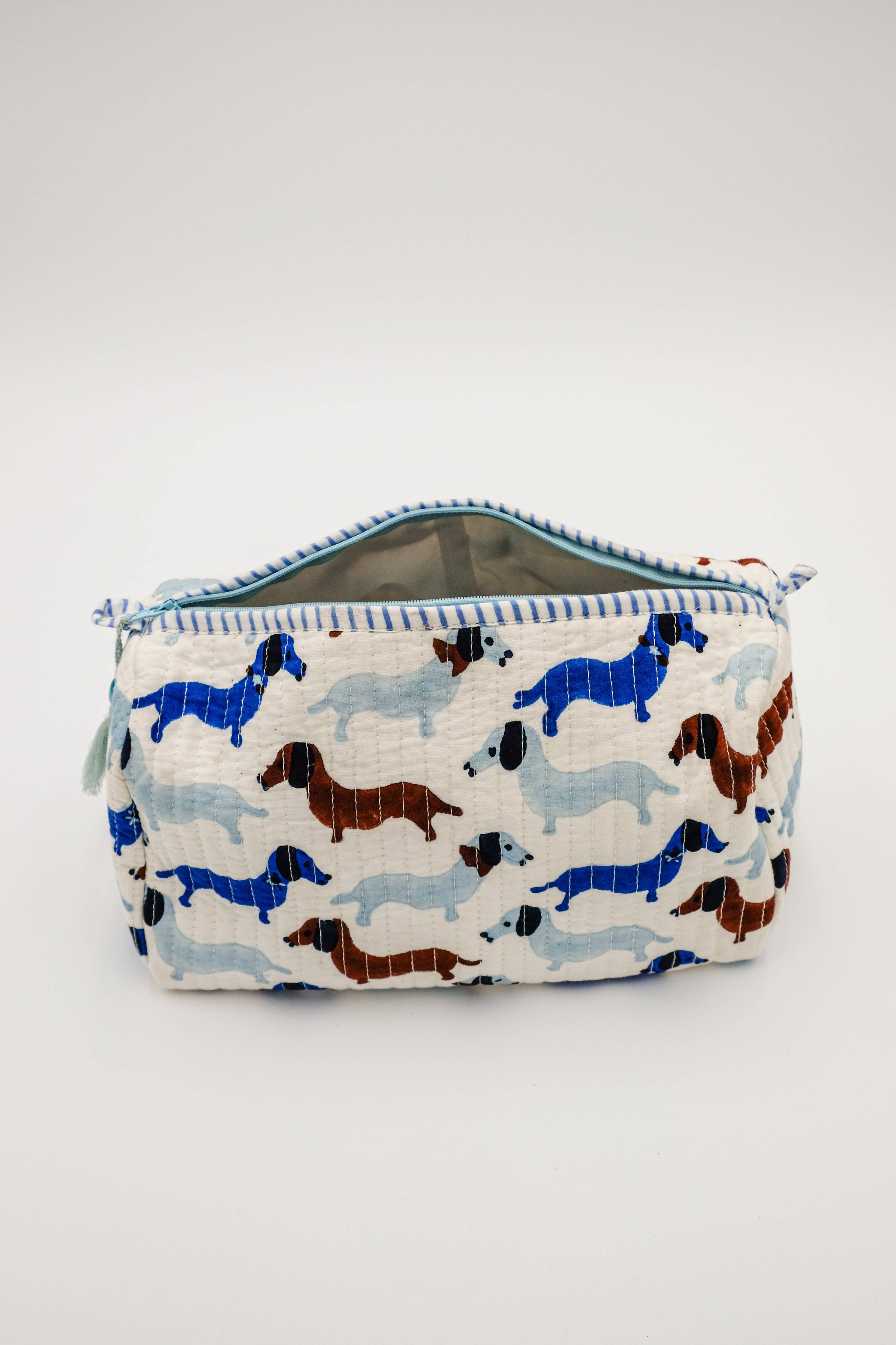 Dachshund Blockprint Toiletry Makeup Bag