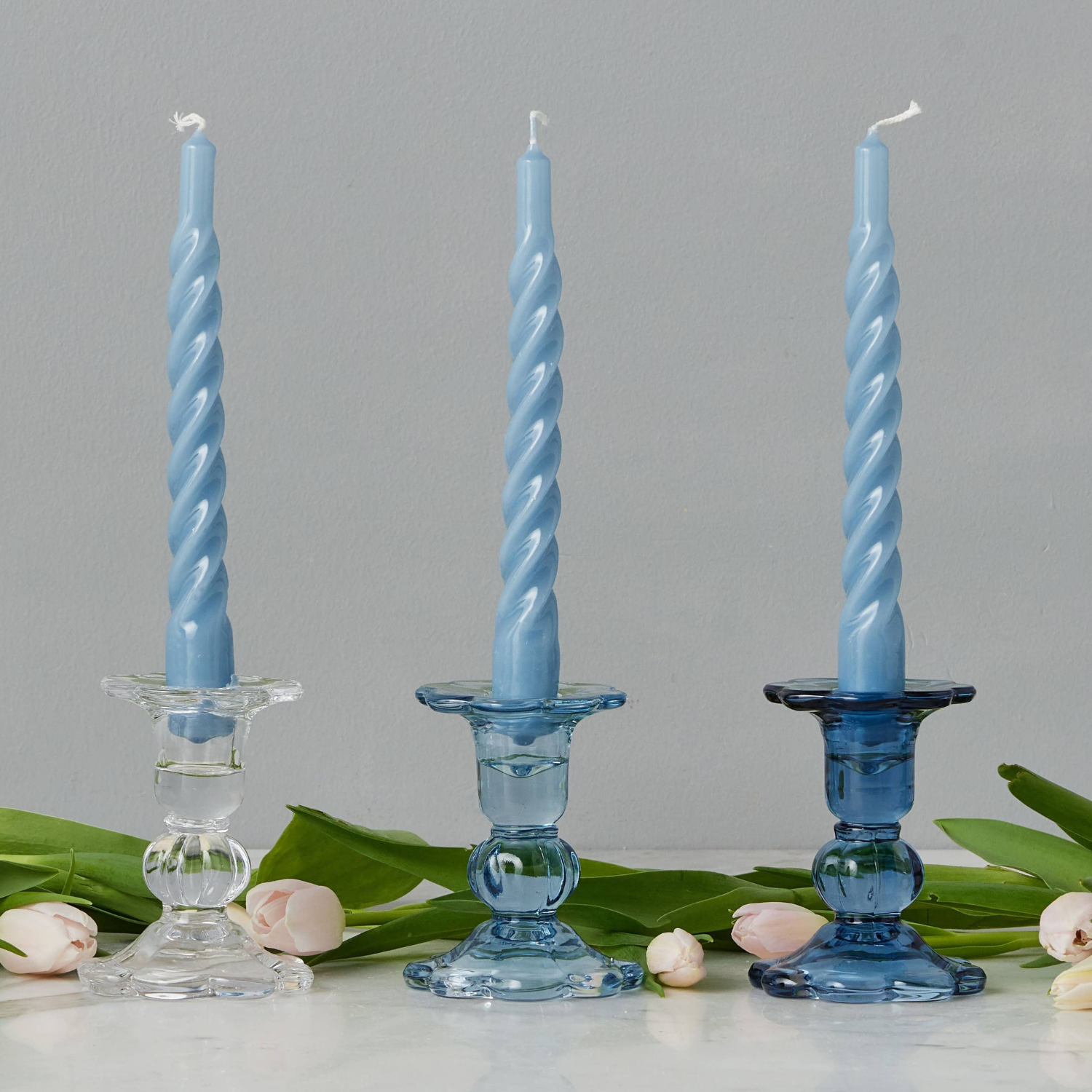 Glass Scalloped Candlesticks