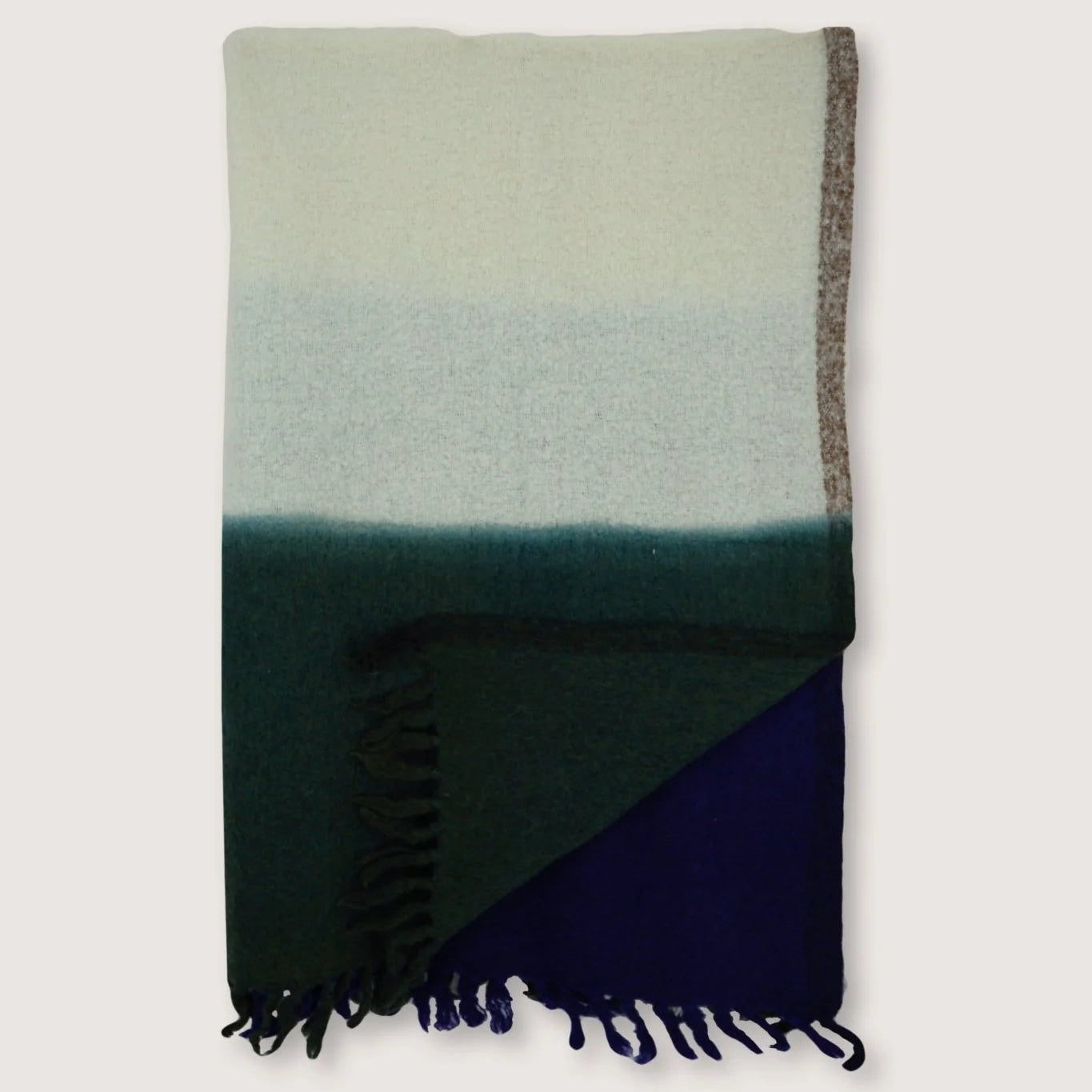 N°83 Plaid Wool Throw - Khaki/Ink Blue