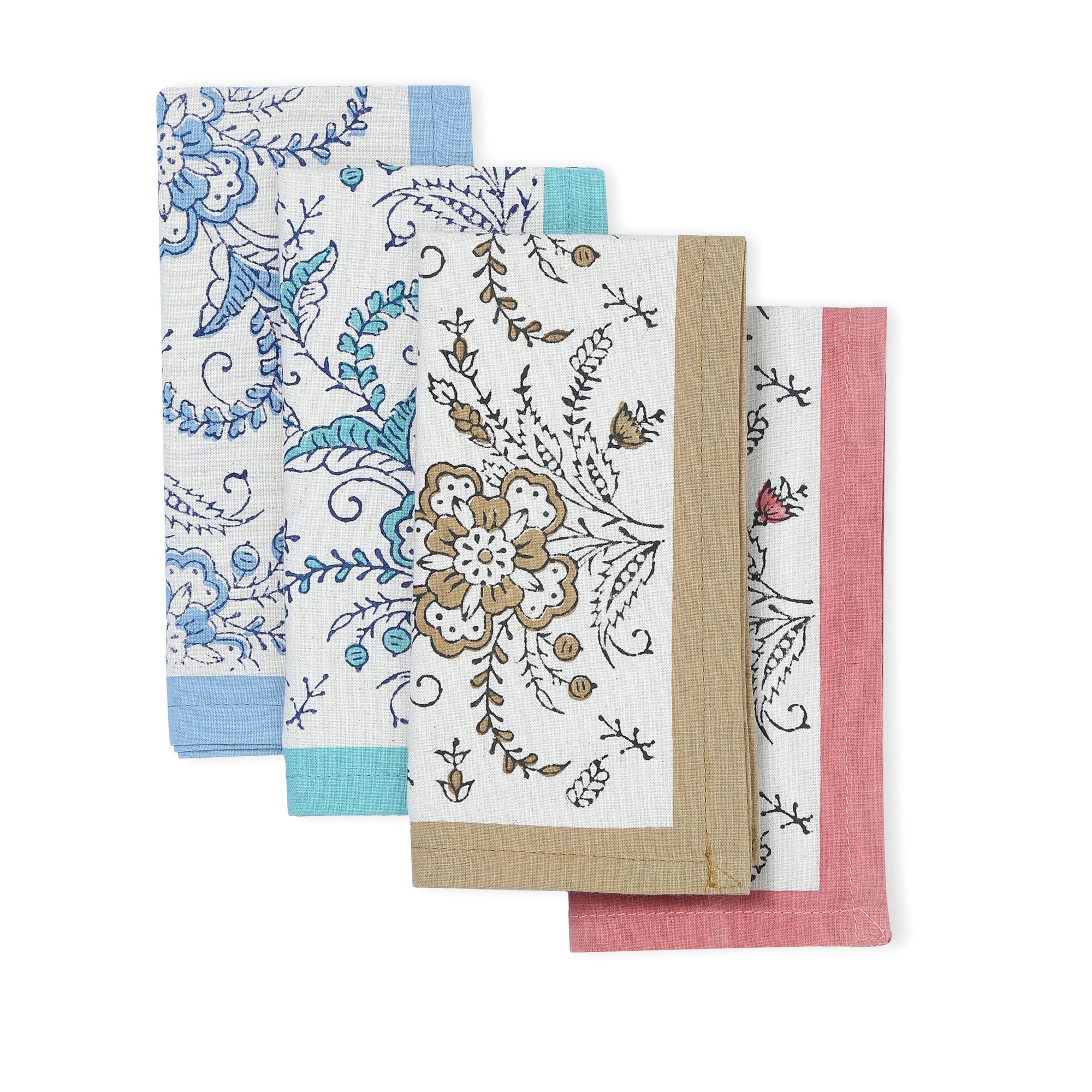 Hand Block Printed Cotton Napkins, Set of 4 | 16″×16″ | Reverie