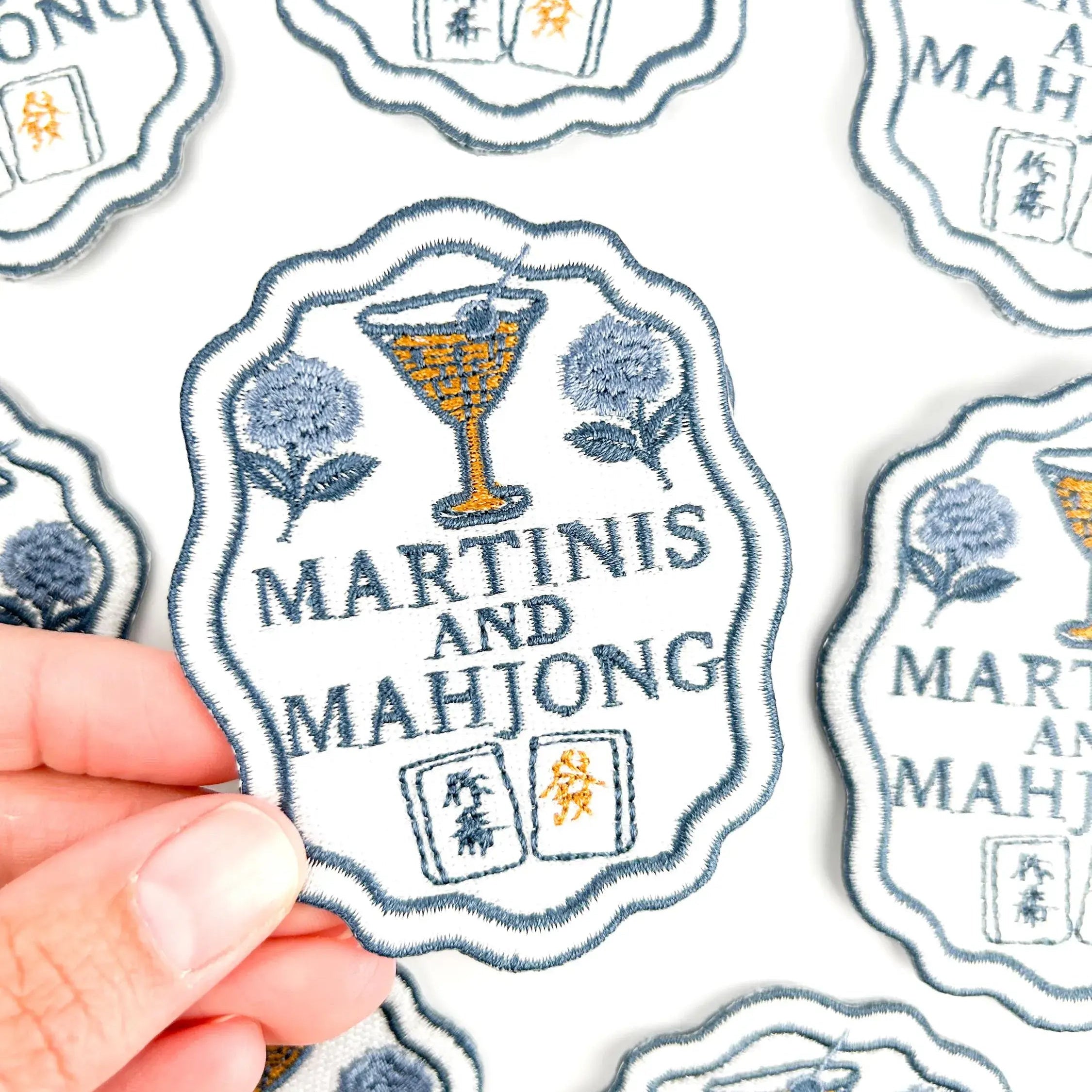Martinis and Mahjong Patch Embroidered Iron-On Game Night