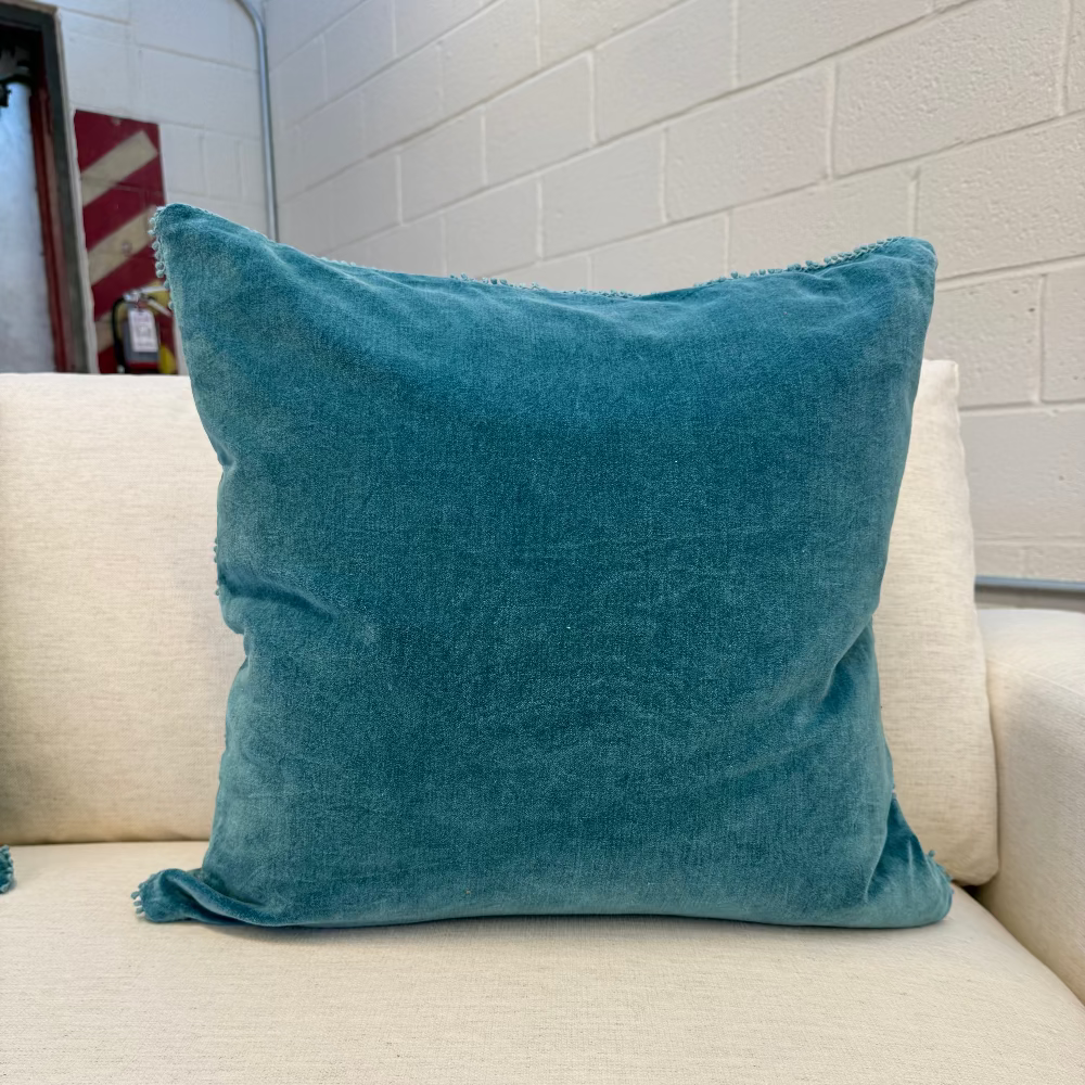 Velvet Pillow With Poms - 22"x22