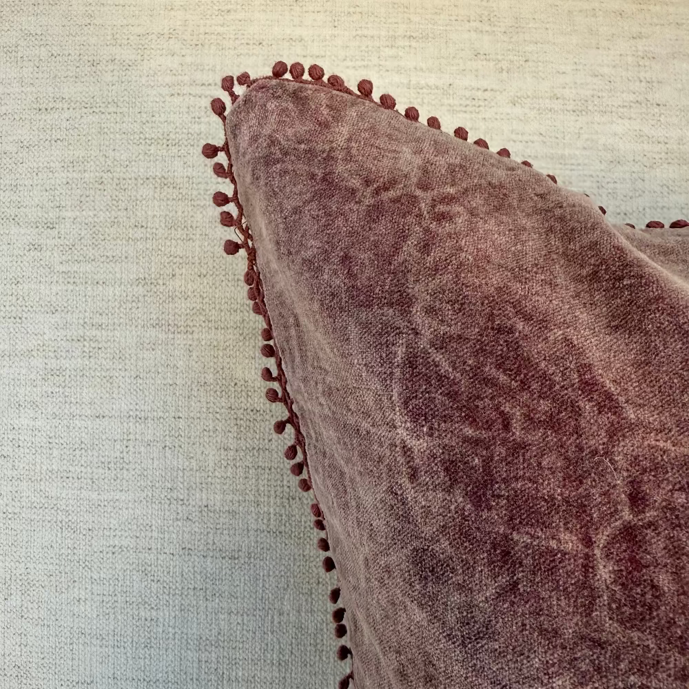 Velvet Pillow With Poms - 22"x22