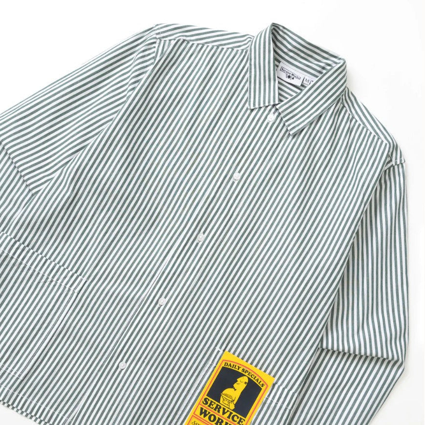 Poplin Stripe Waiter Shirt - Forrest Green
