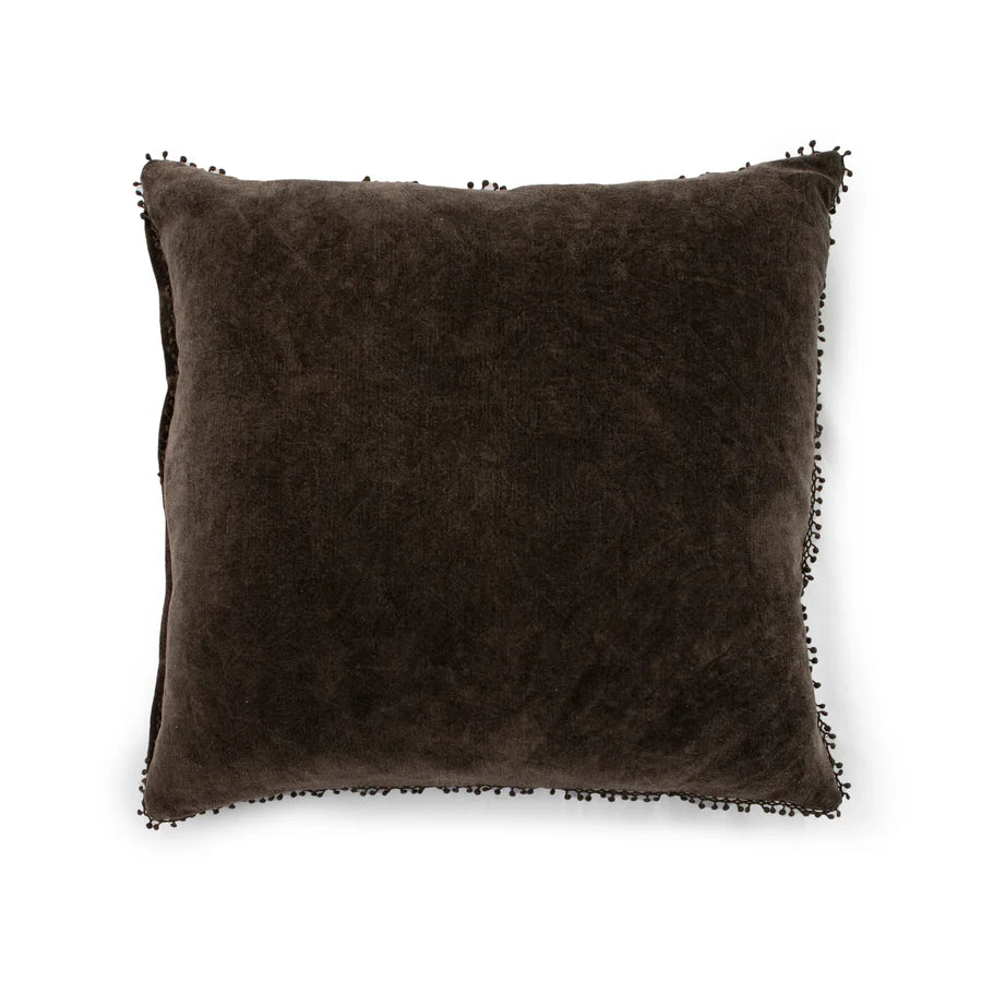 Velvet Pillow With Poms - 22"x22