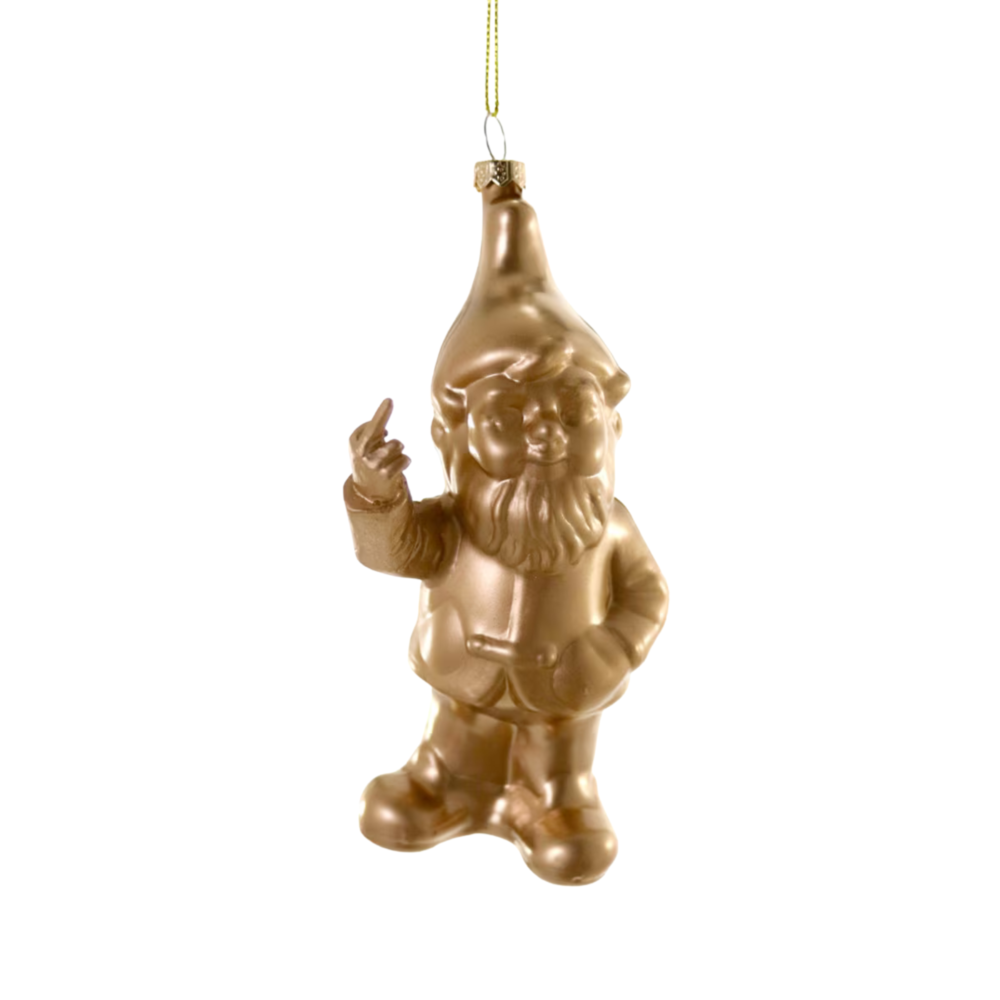Naughty Gnome Glass Ornament - Gold