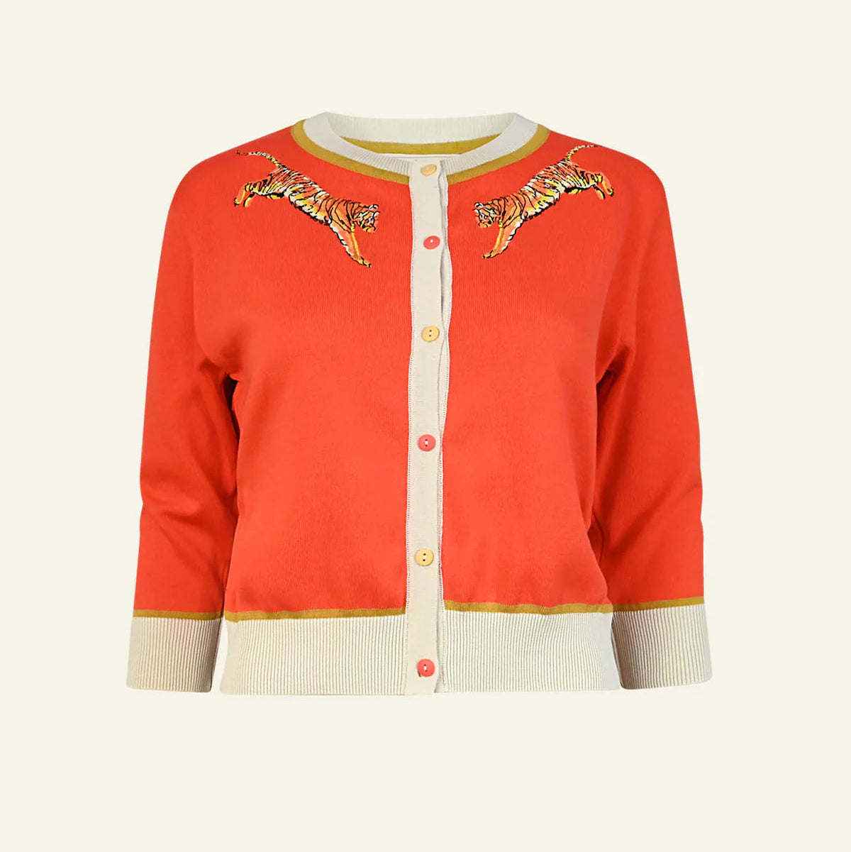 Vera Cardigan - Coral Leaping Tigers