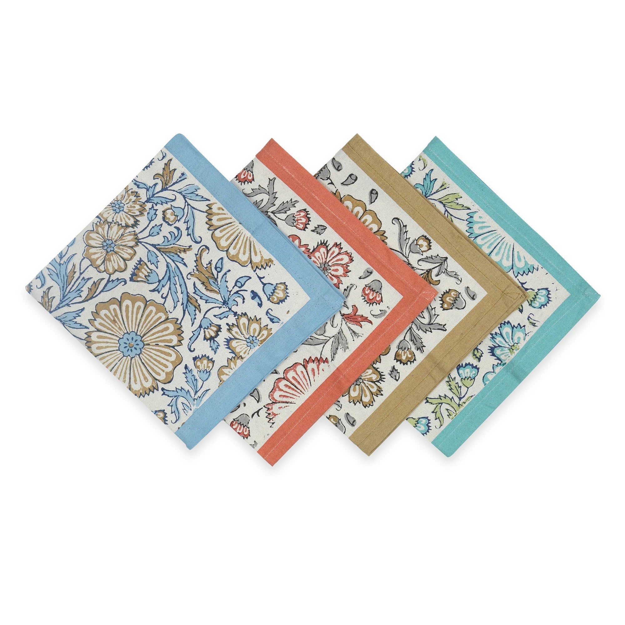 Hand Block Printed Cotton Napkins, Set of 4 | 16″×16″ | Reverie
