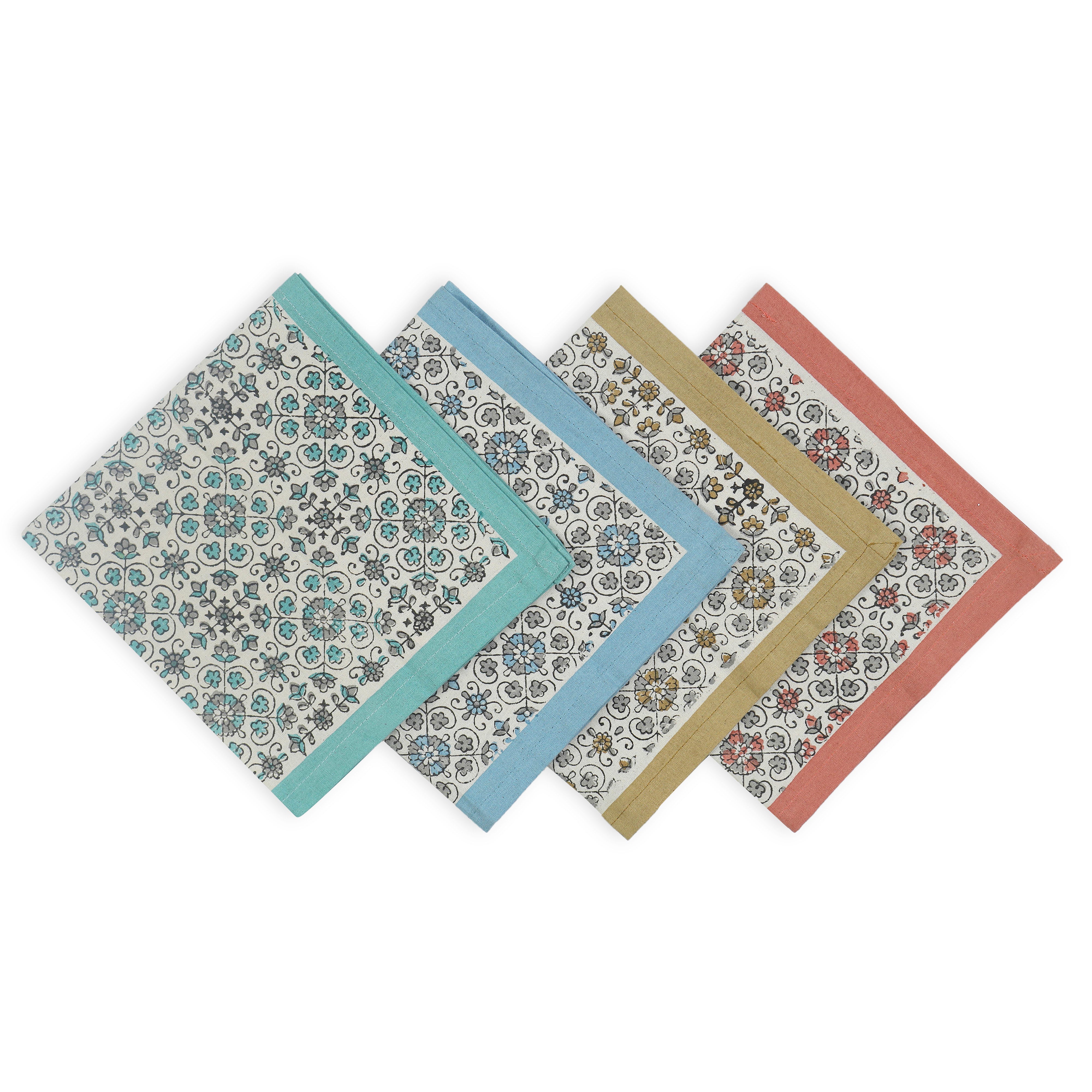 Hand Block Printed Cotton Napkins, Set of 4 | 16″×16″ | Reverie