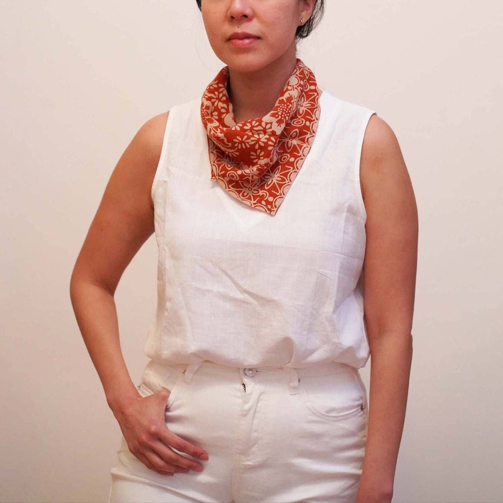 Batik Bandana Lightweight 100% cotton, red brown auburn burnt orange