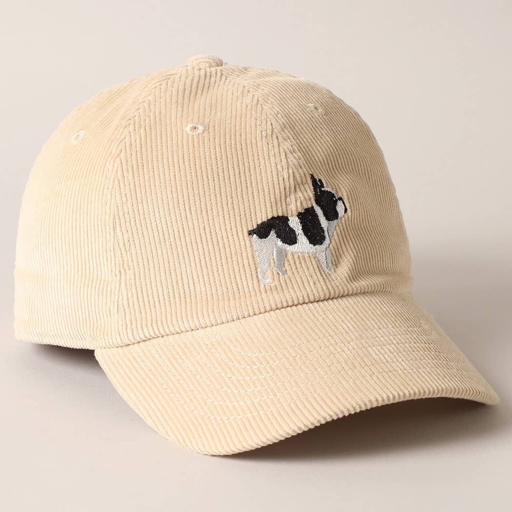 French Bulldog Embroidered Corduroy Baseball Cap