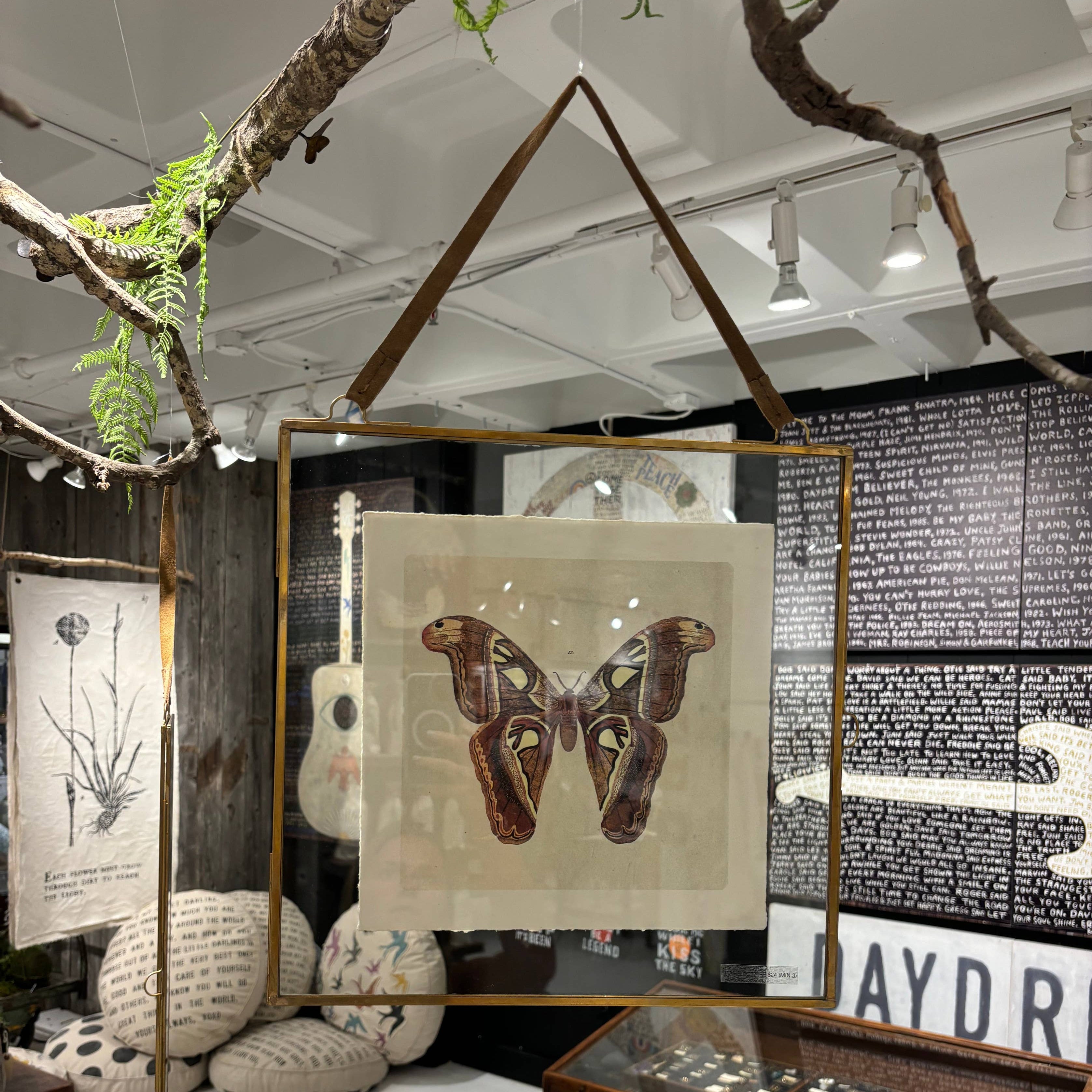 Glass and Brass Metal Wall Hanging Picture Frame with Brown Suede - 15x15