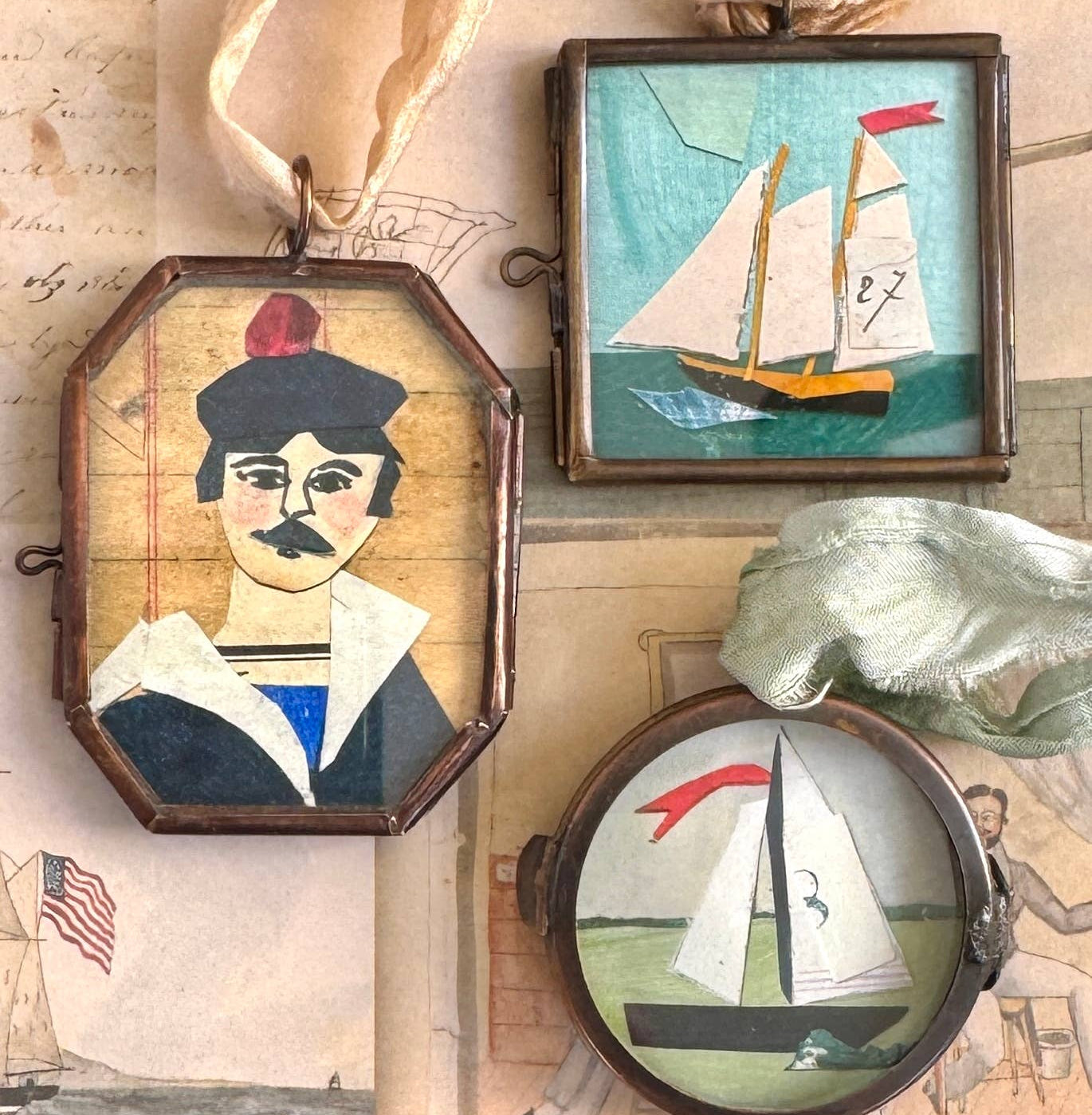 Salty Sailor ~ Art Locket Ornament Nautical Handmade