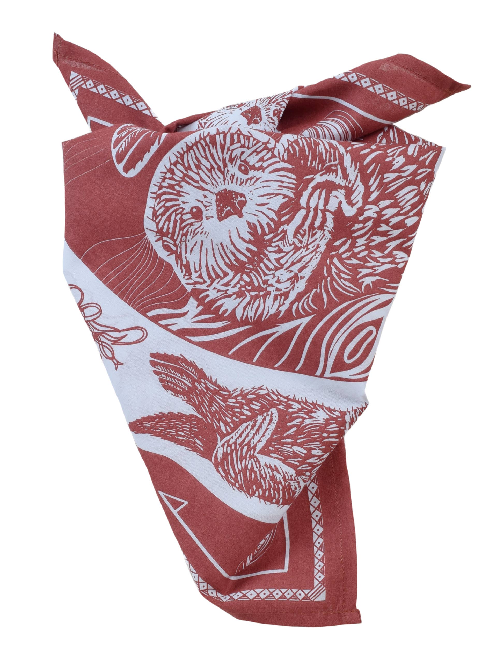 Otter Bandana - 100% Cotton - Cute Animal Hanky - Brick Red