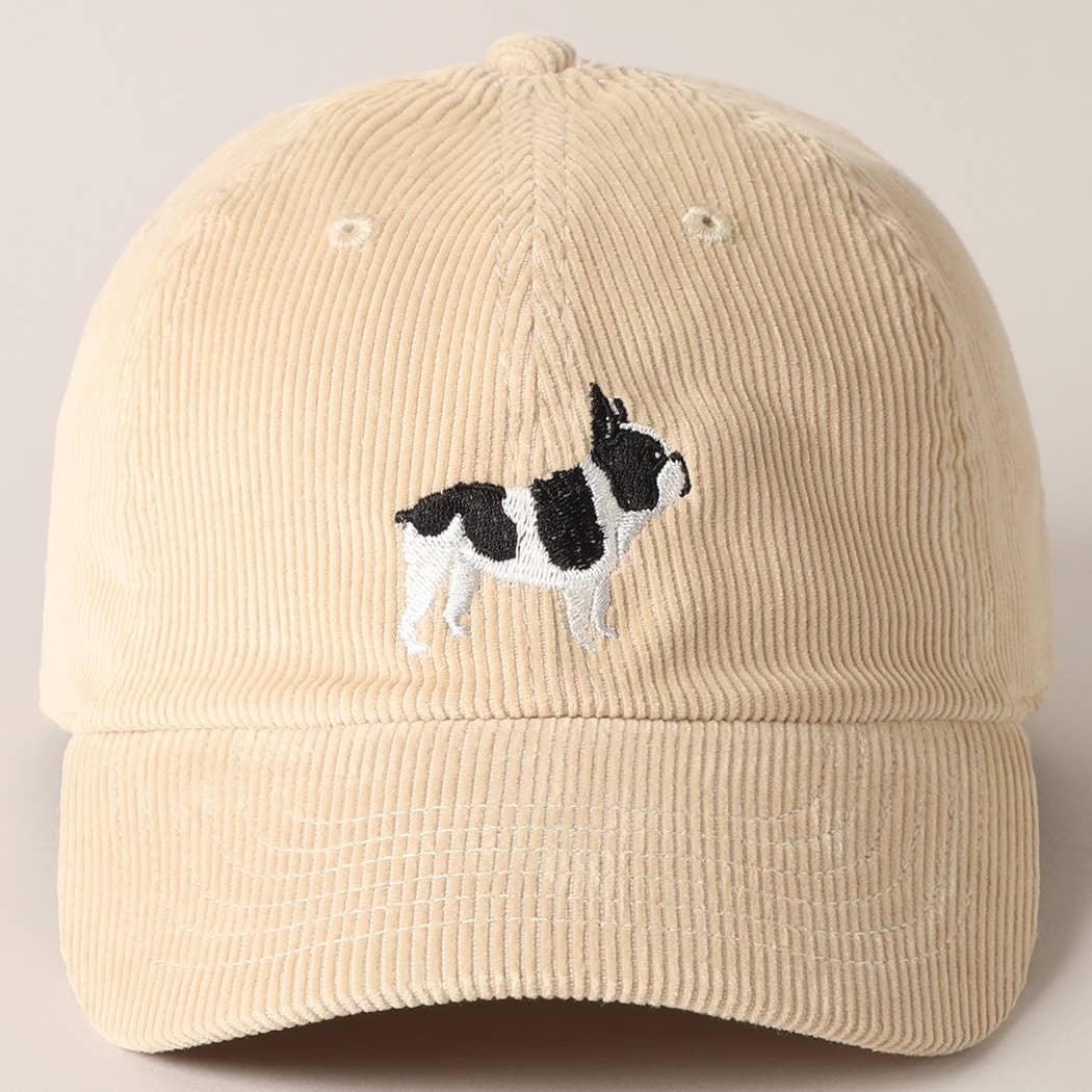 French Bulldog Embroidered Corduroy Baseball Cap