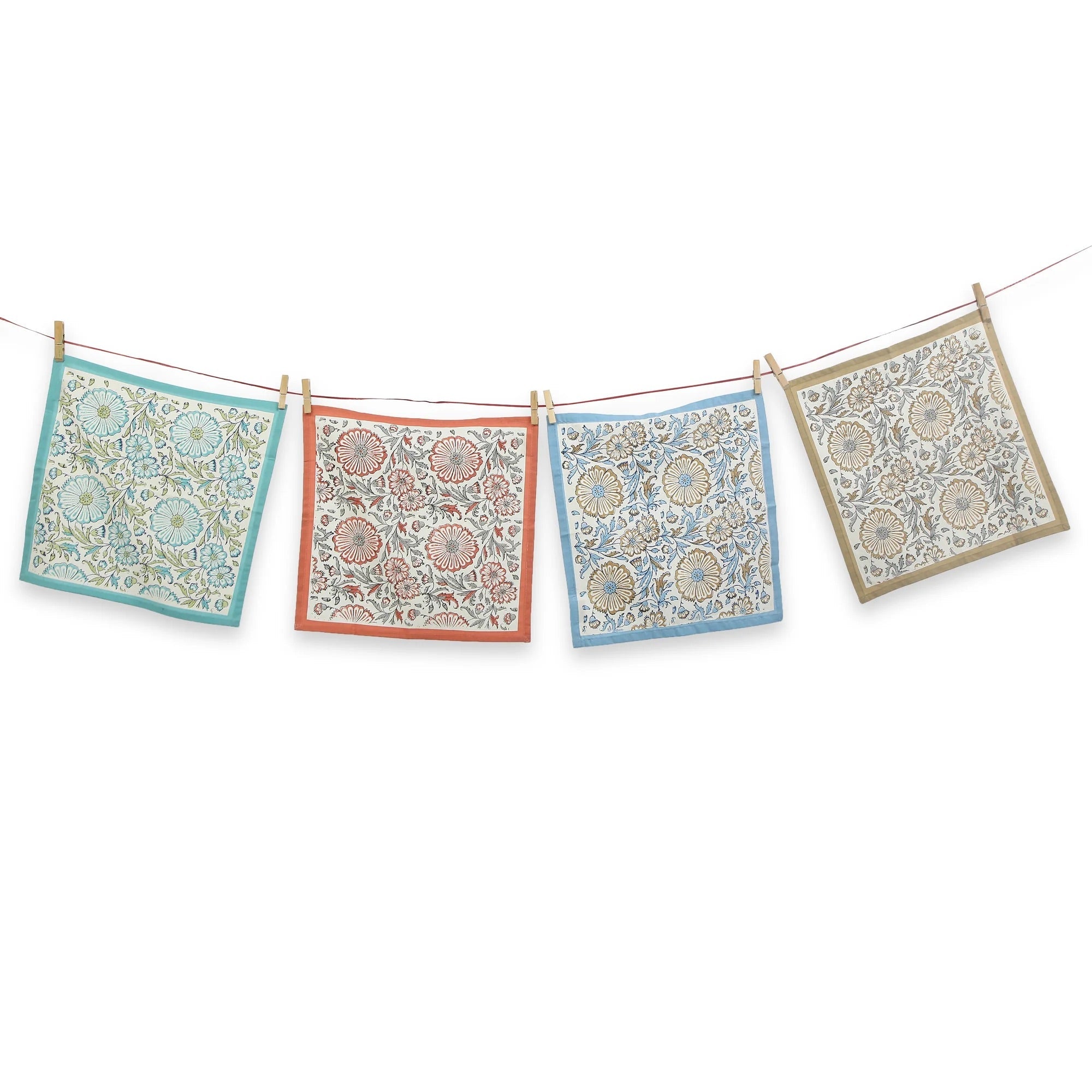 Hand Block Printed Cotton Napkins, Set of 4 | 16″×16″ | Reverie